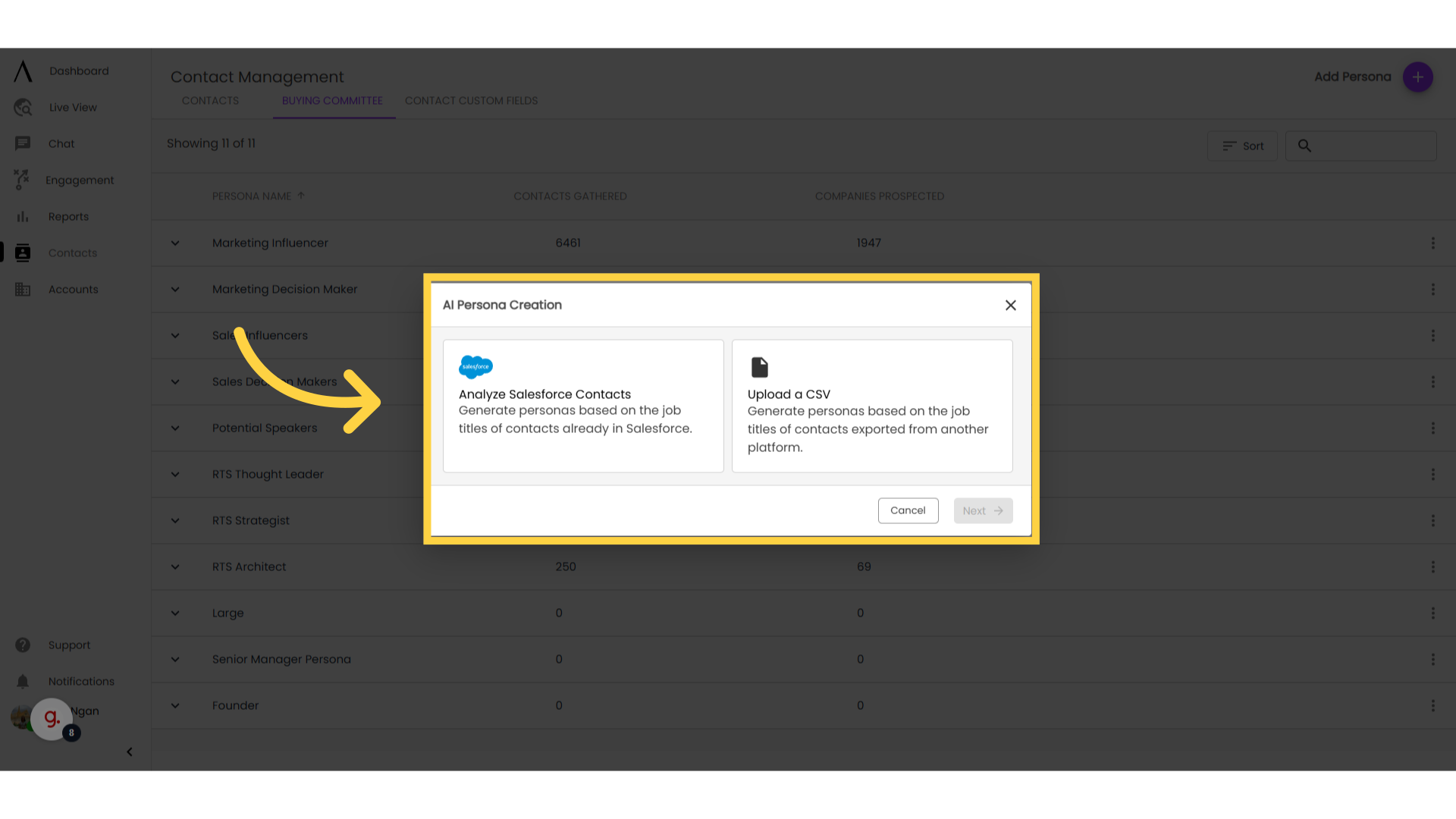 Choose Salesforce or Upload a CSV