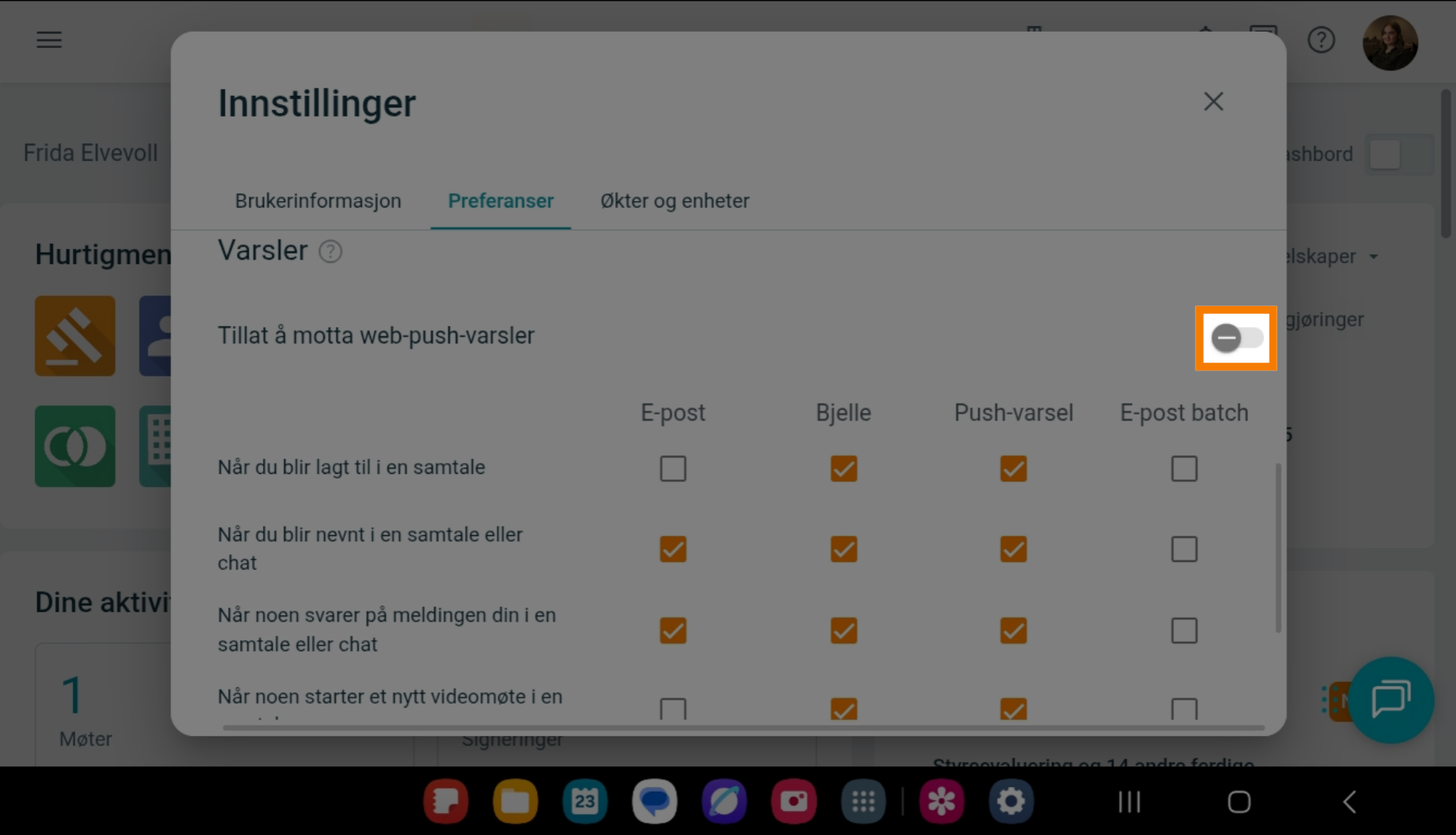 Tillat web-push-varsler