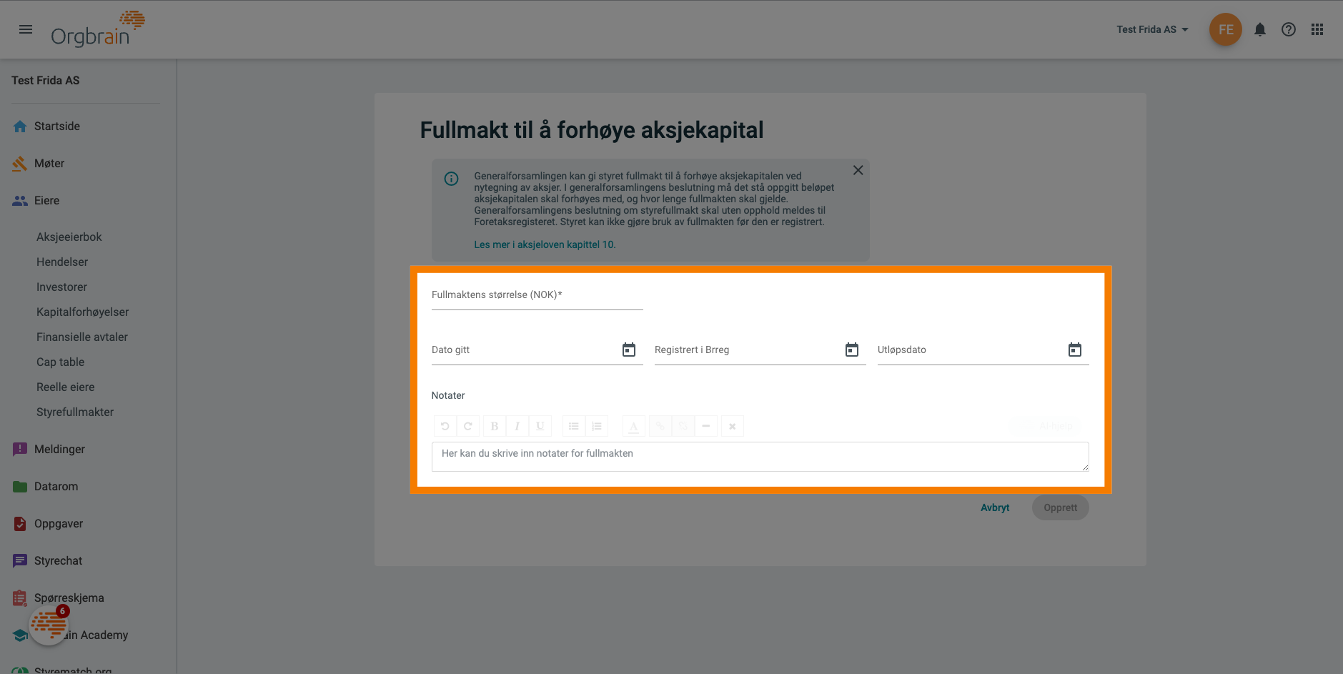 Fullmaktens størrelse