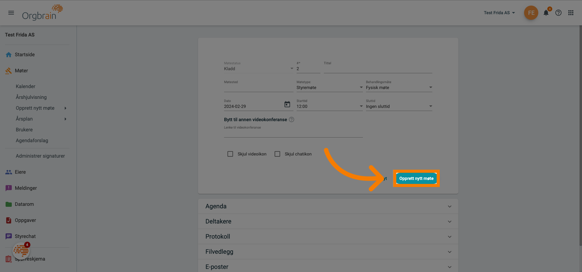 Opprett nytt møte