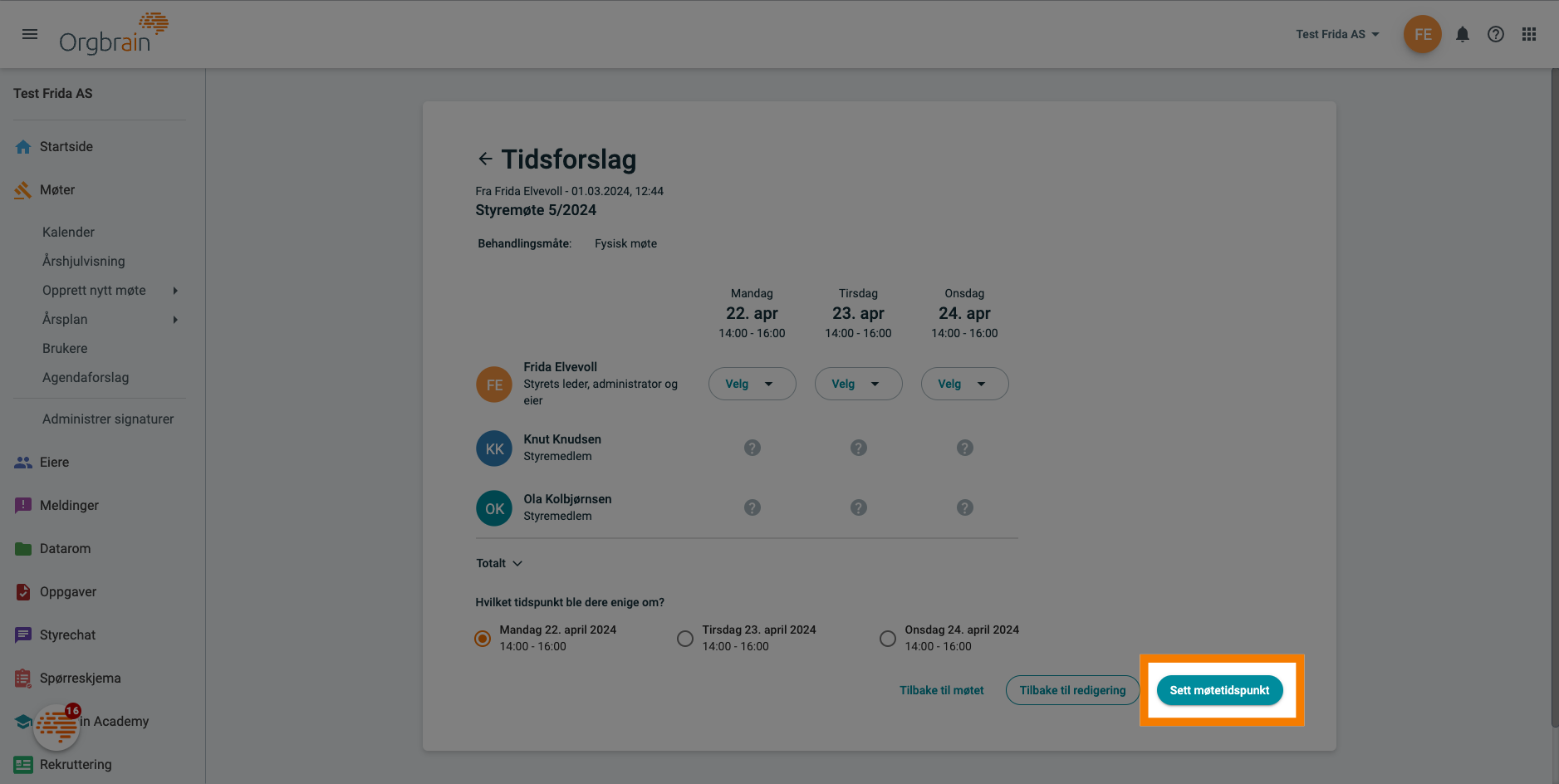 Sett møtetidspunkt