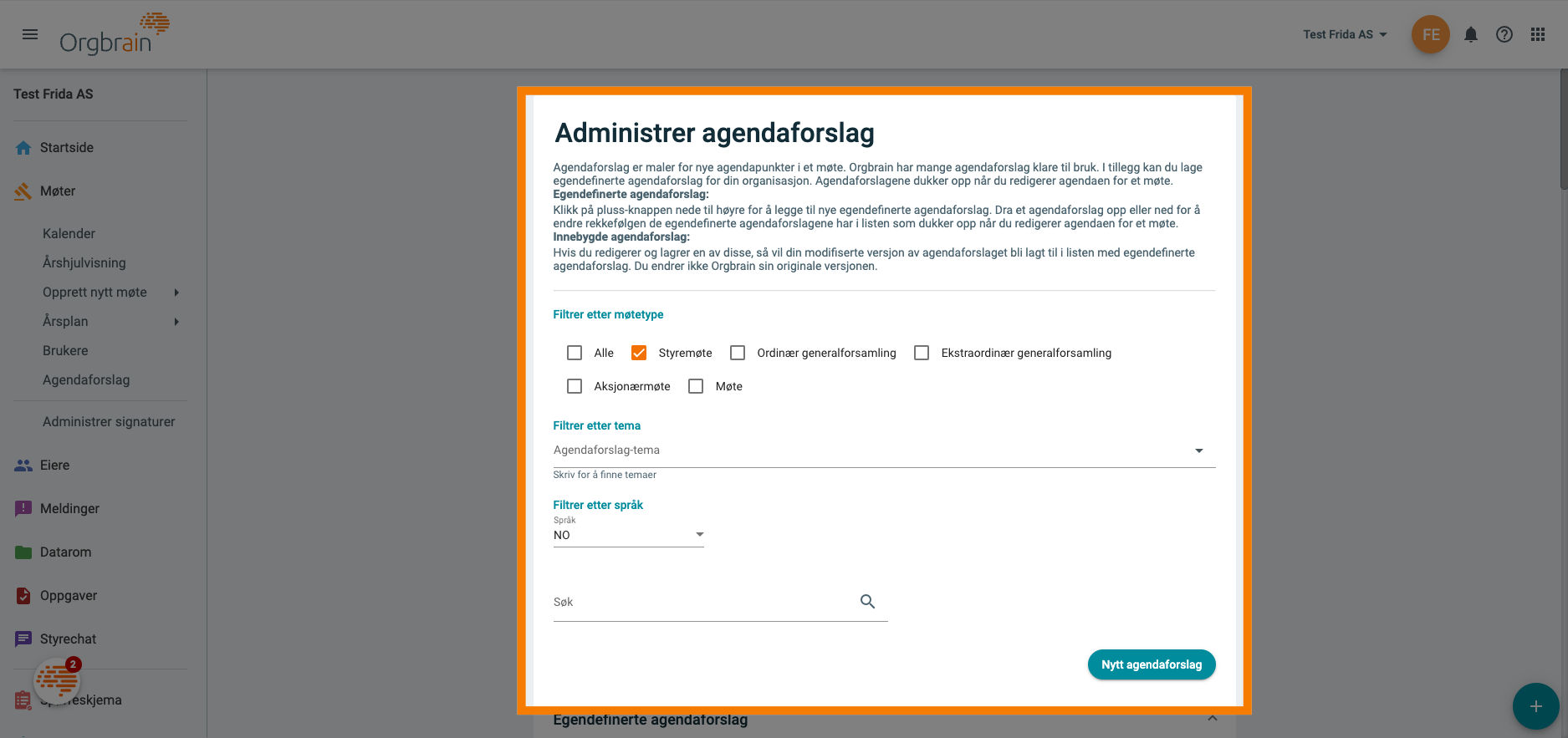 Administrer agendaforslag