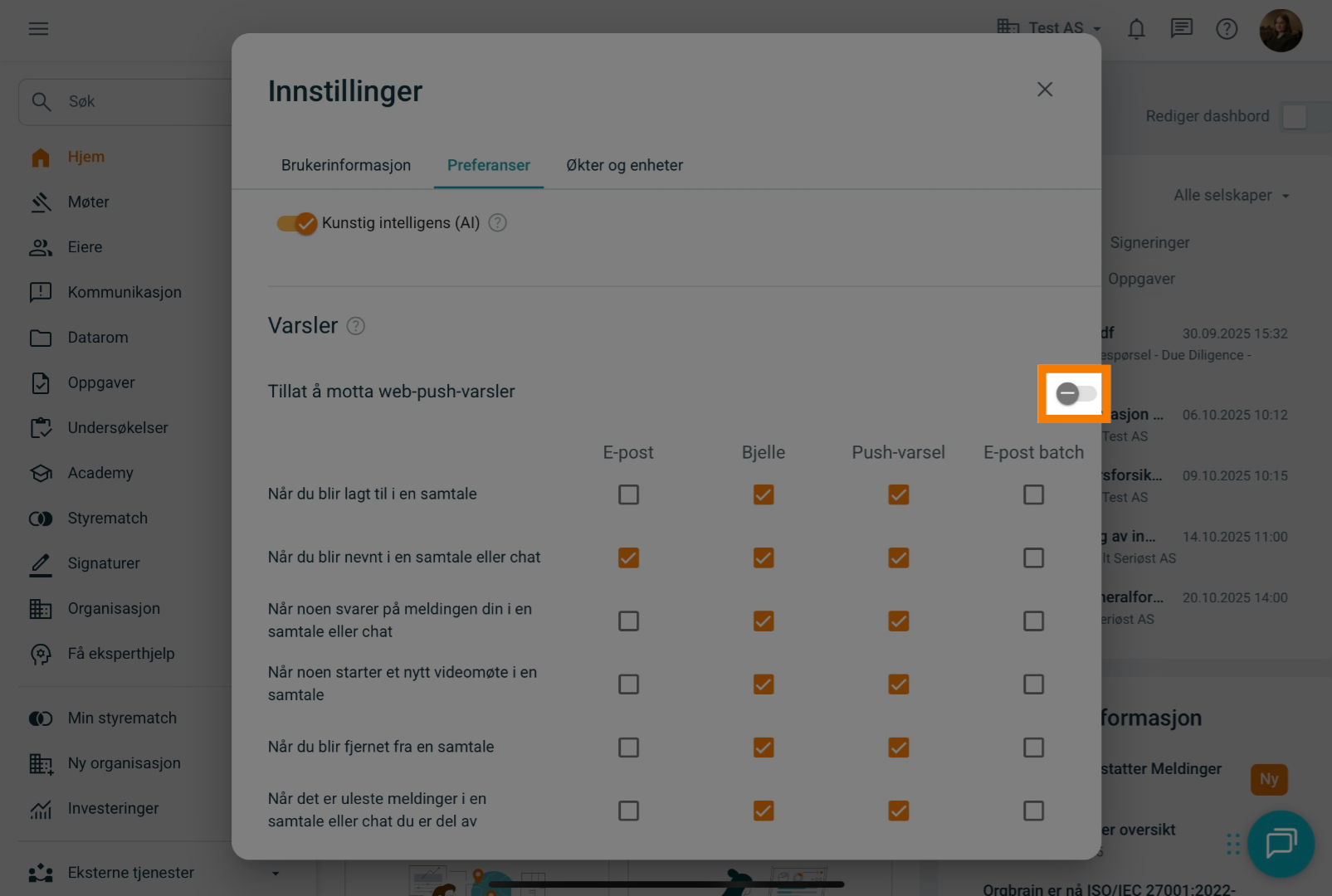 Tillat web-push-varsler