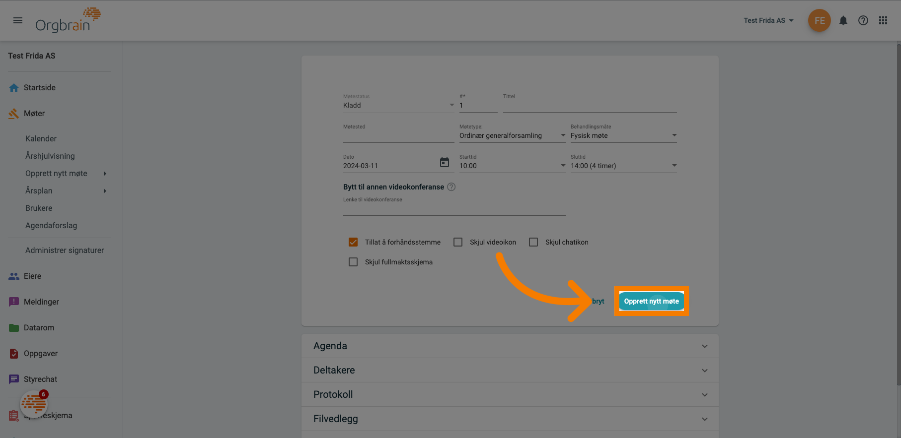 Opprett nytt møte