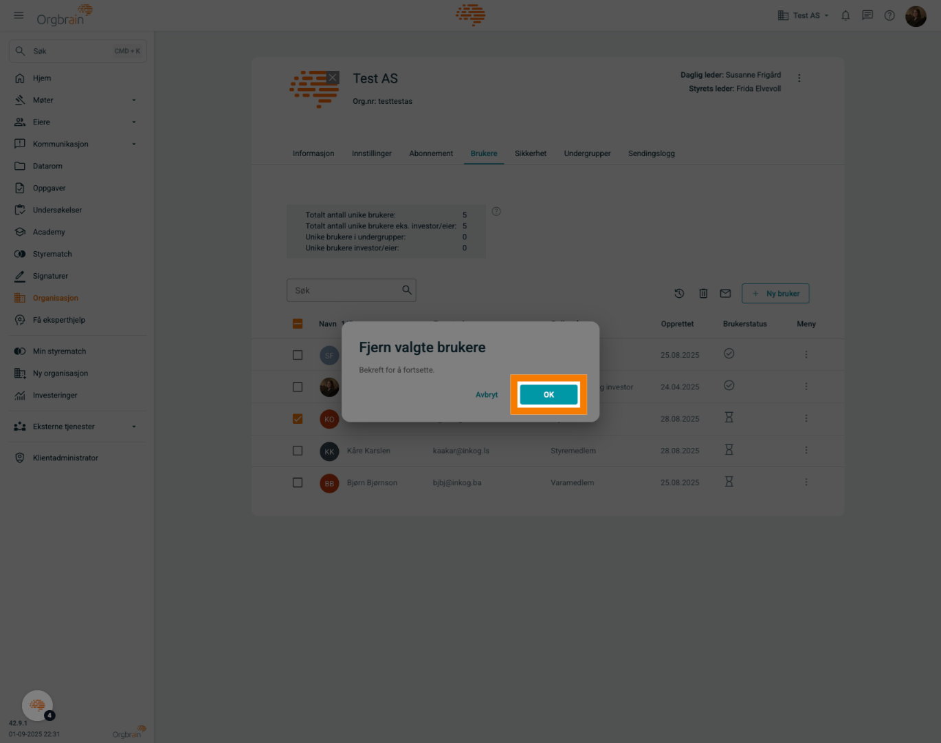 Fjern valgte brukere