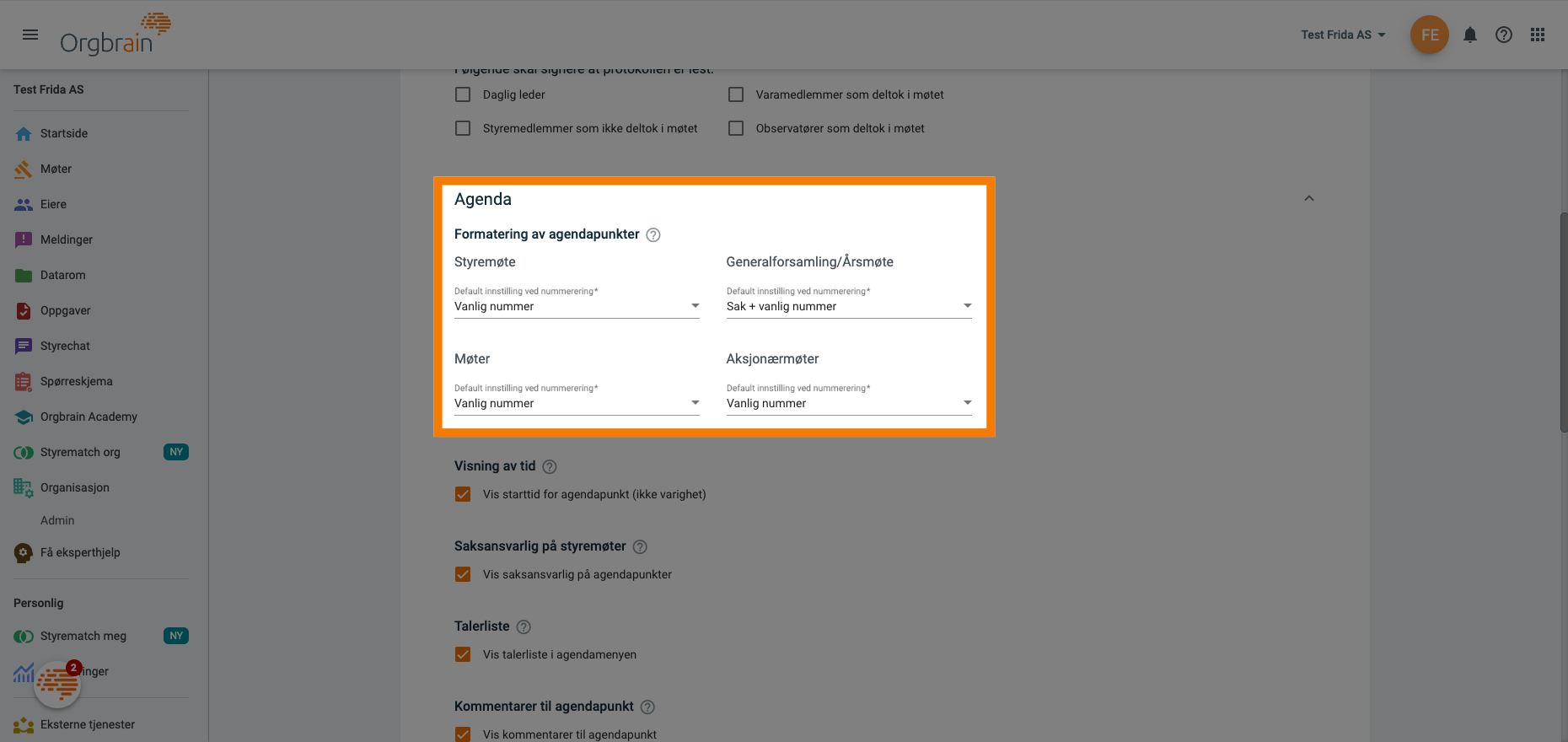 Formatering av agendapunkter