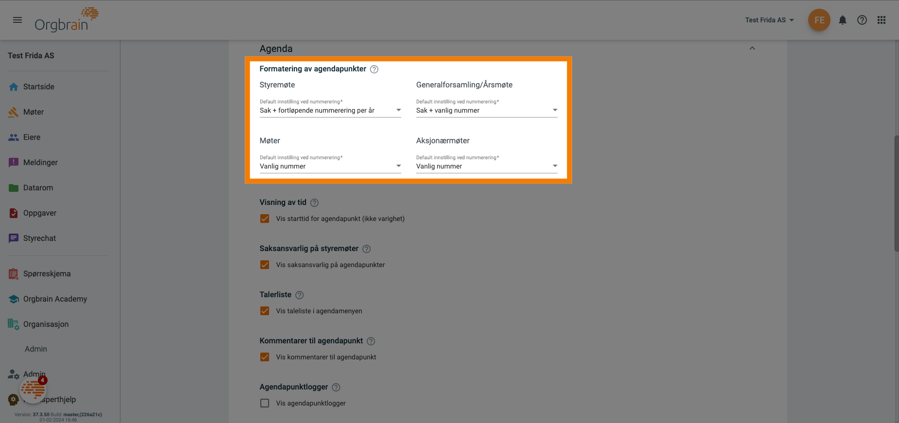 Formatering av agendapunkter