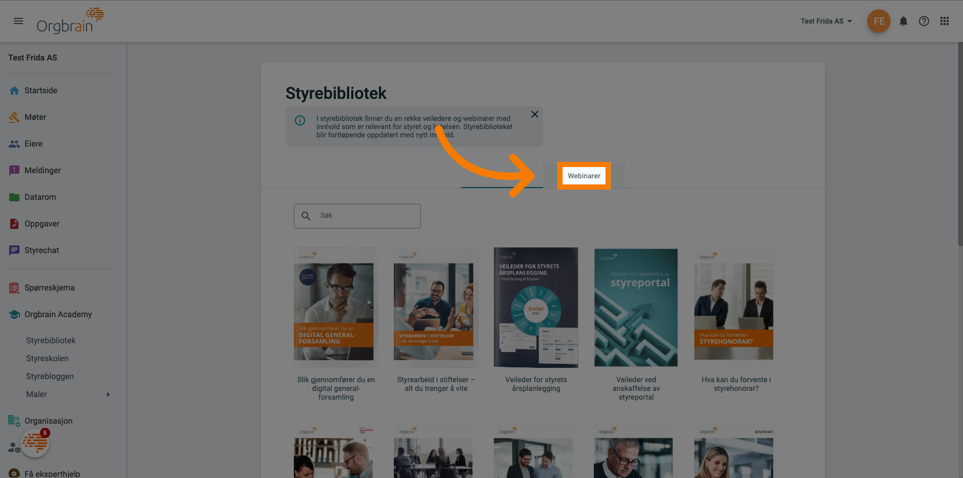 Klikk 'Webinarer'