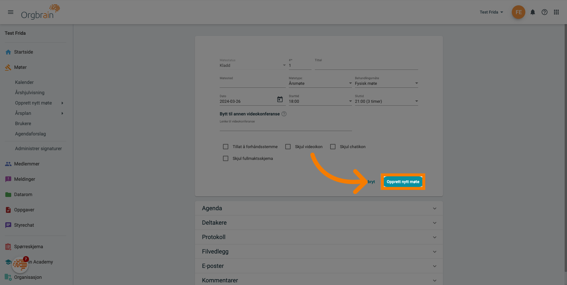 Opprett nytt møte