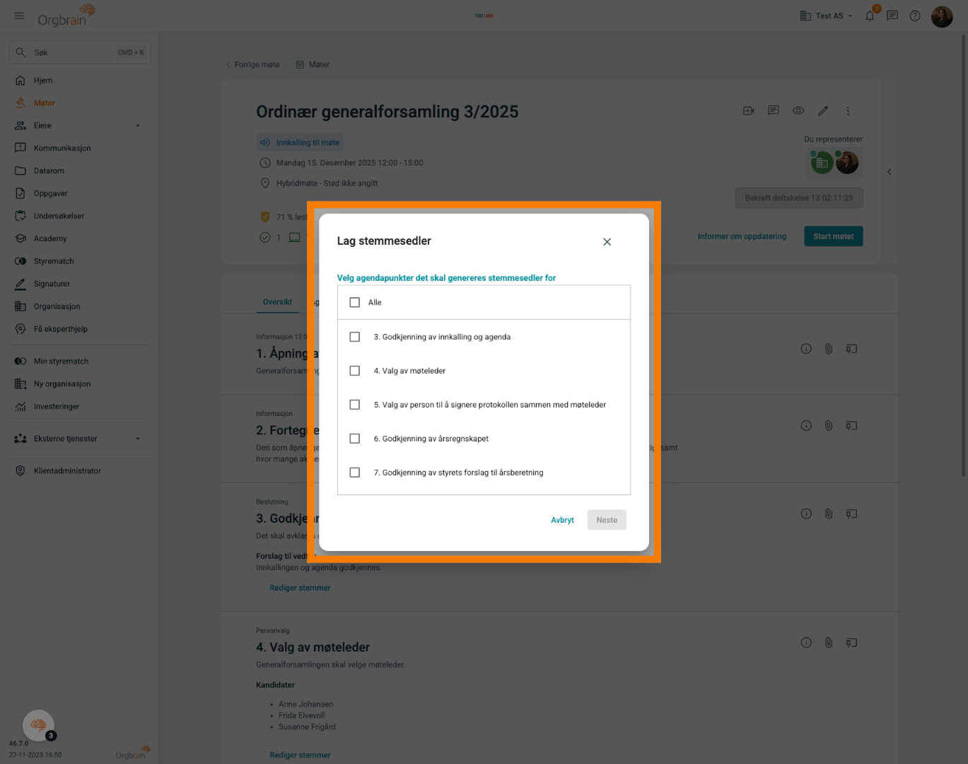 Velg Agendapunkter For Stemmesedler
