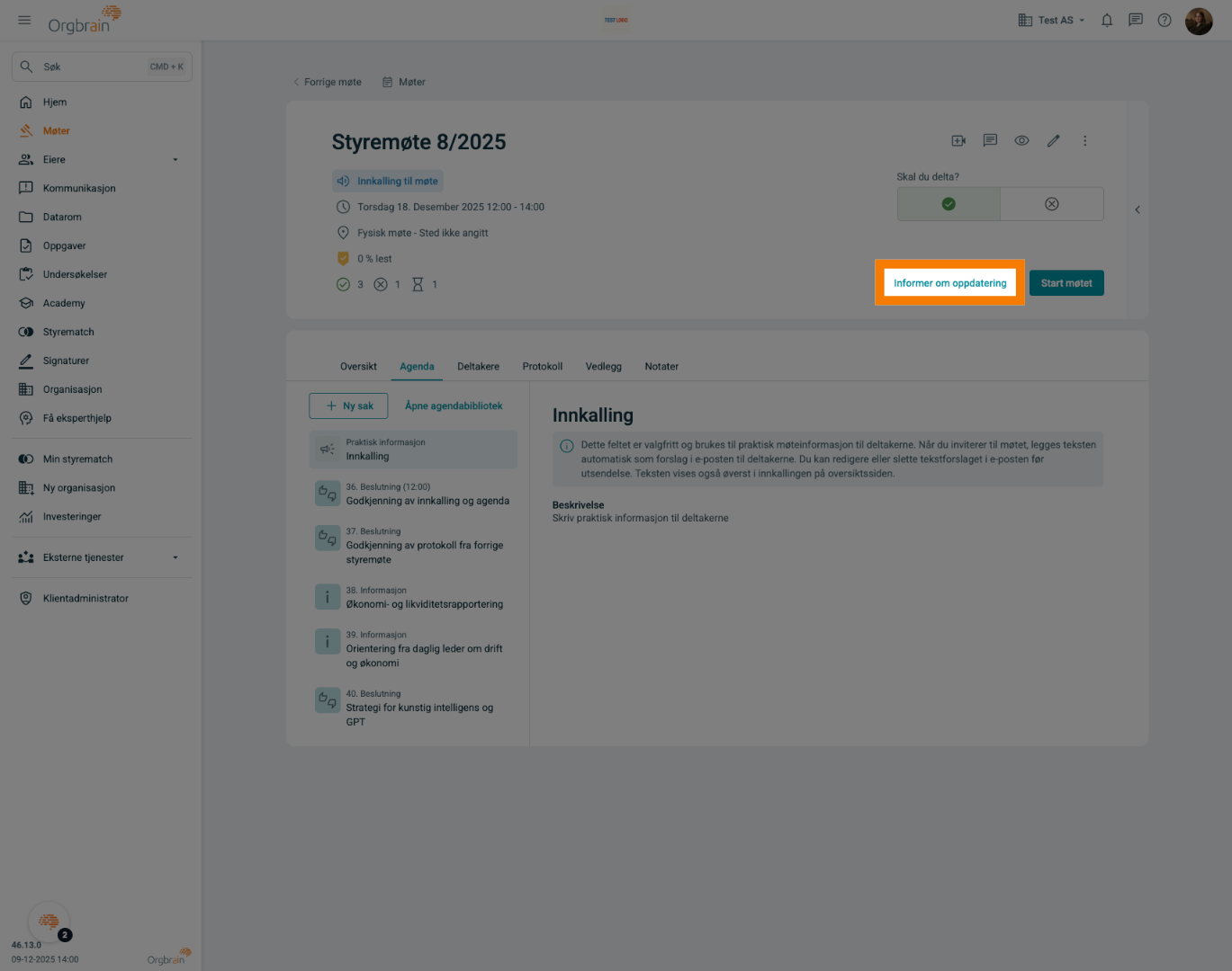 Informer om oppdatering