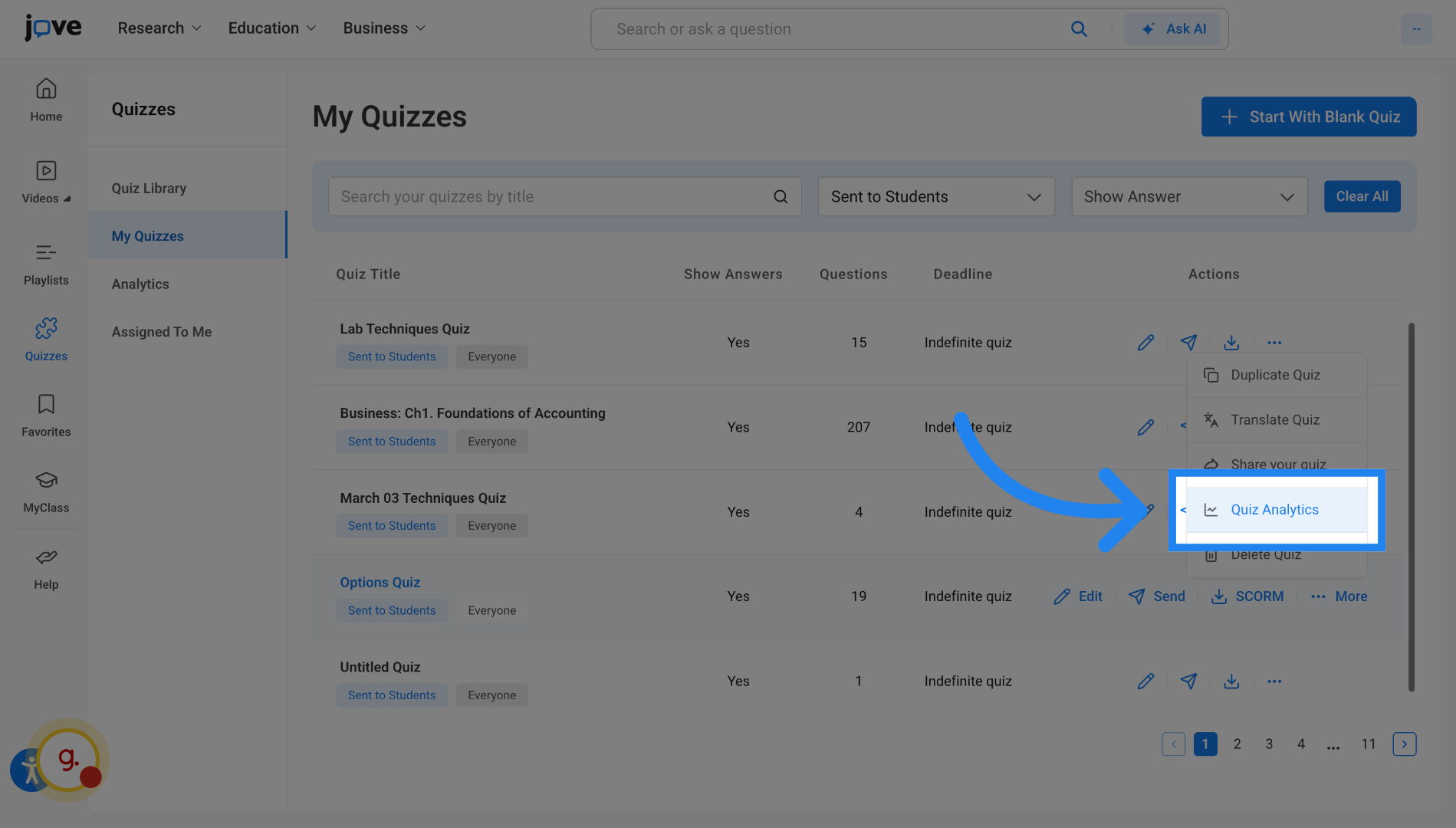 Access Quiz Analytics