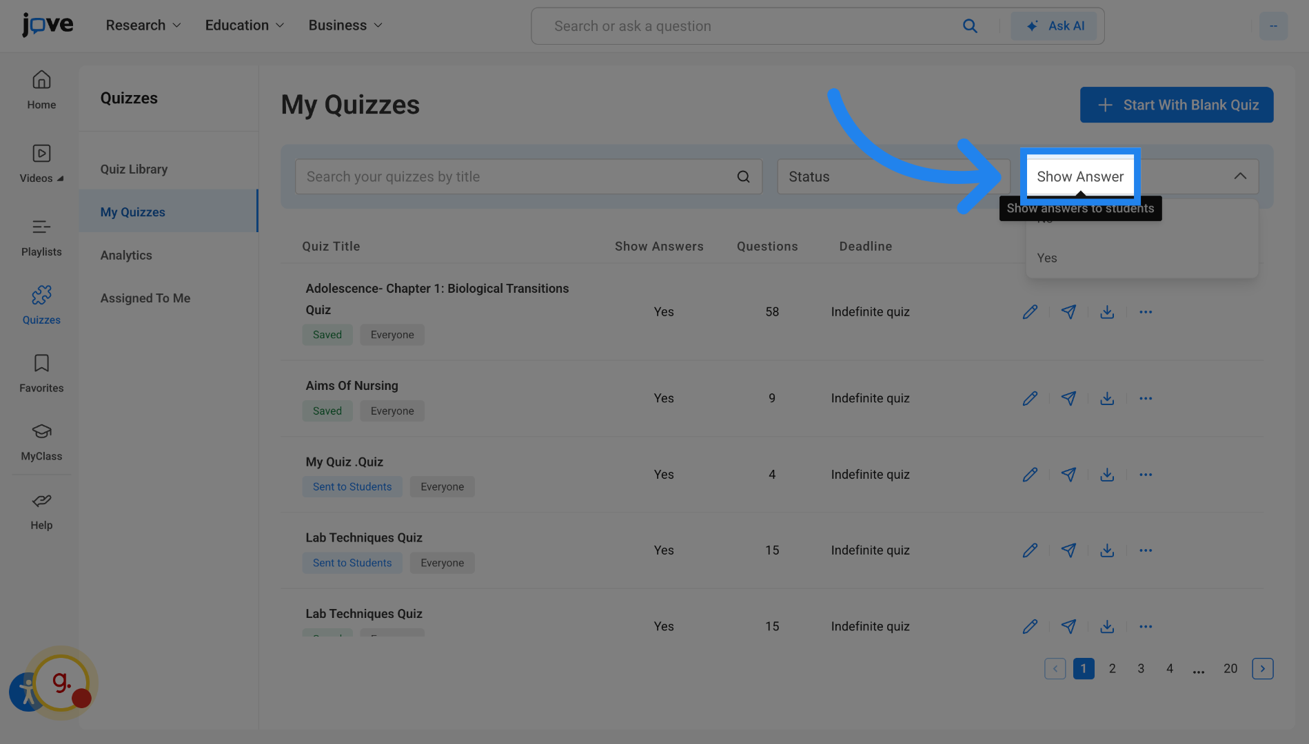 Adjust Answer Visibility