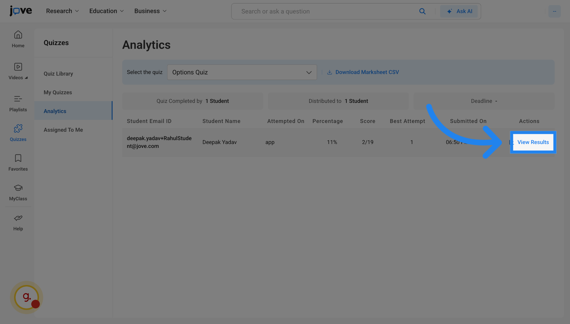 View Student Results