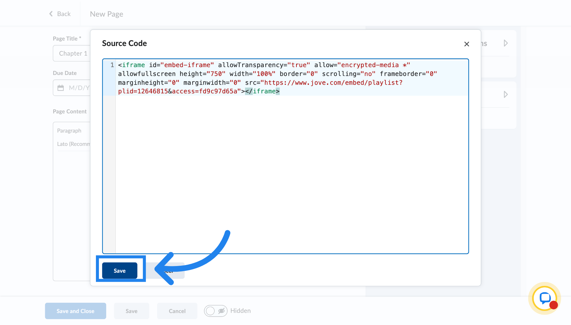 Save embed code