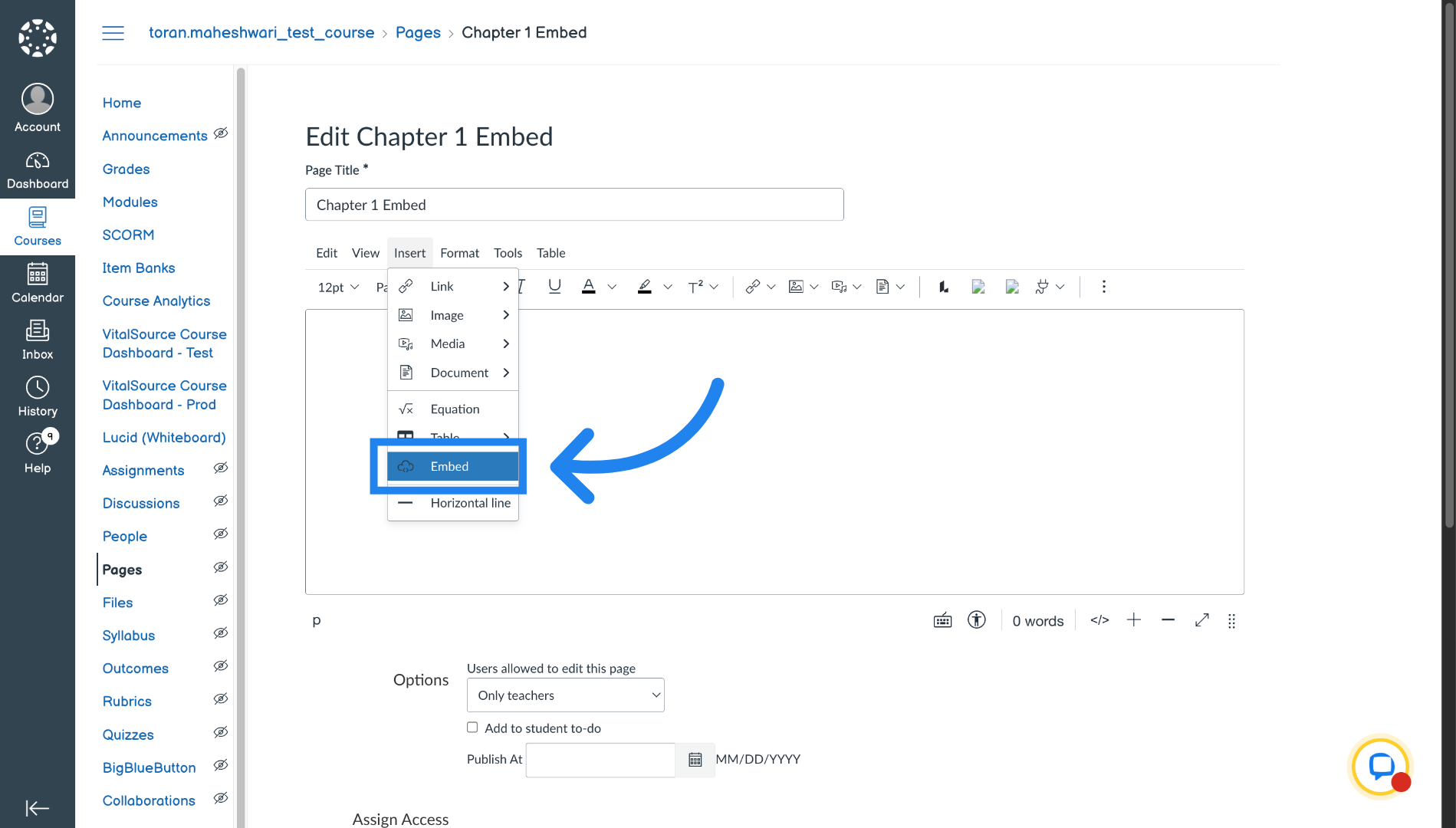 Select Embed Option