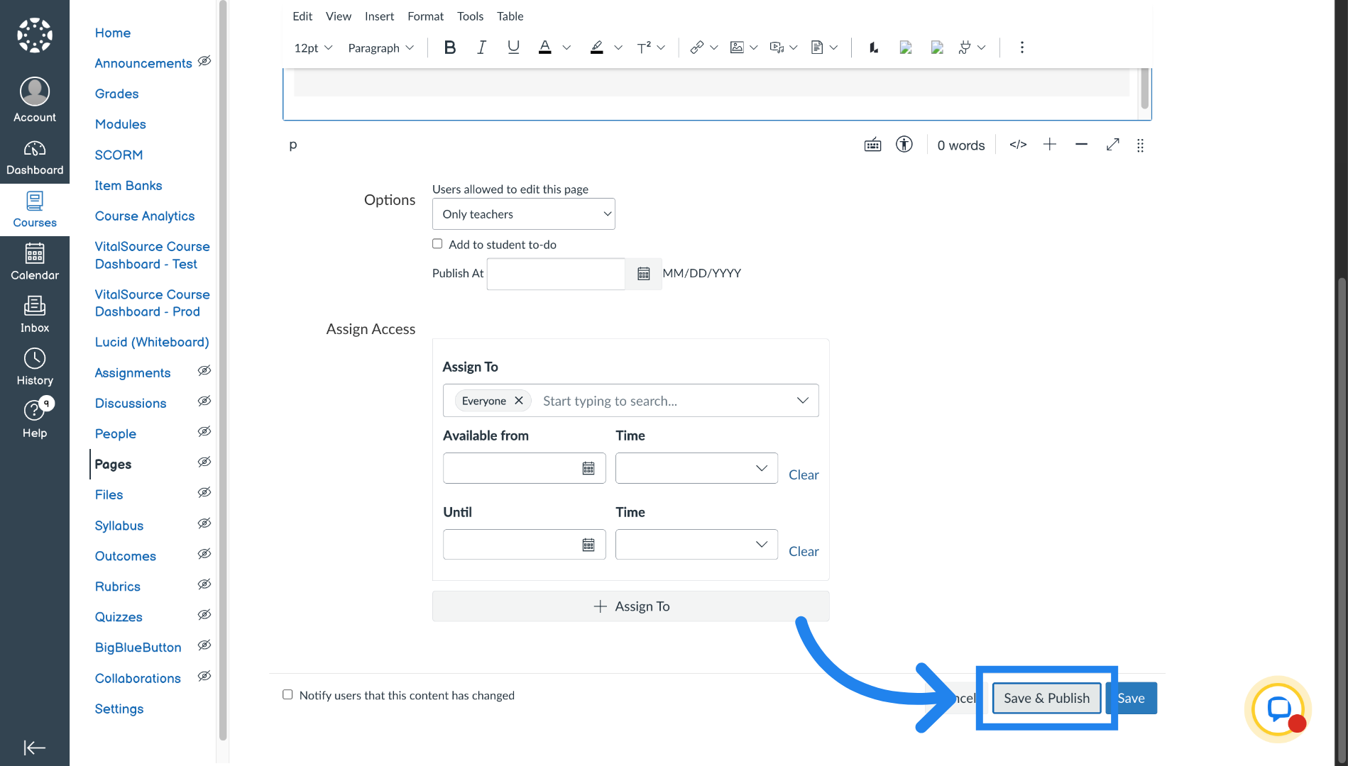 Save and Publish Page