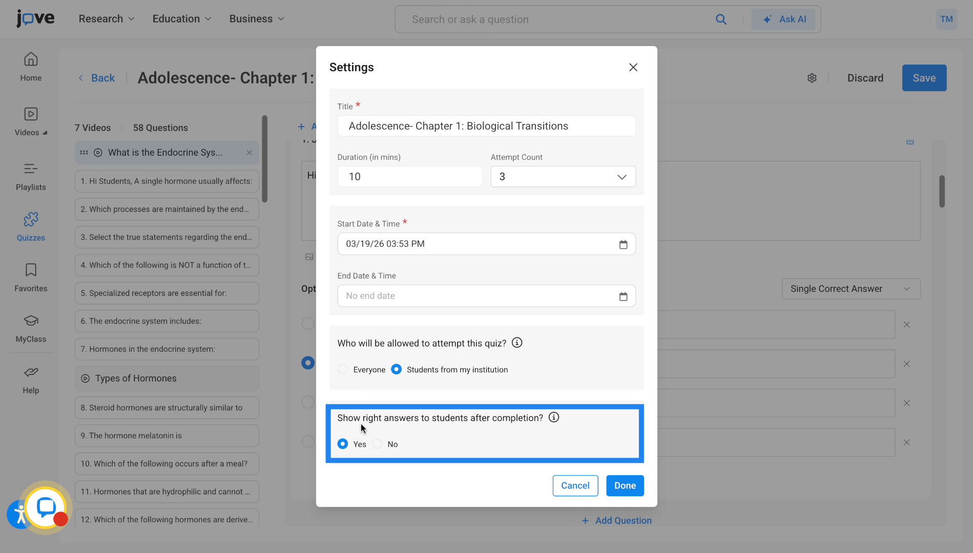 Configure Correct Answers Visibility
