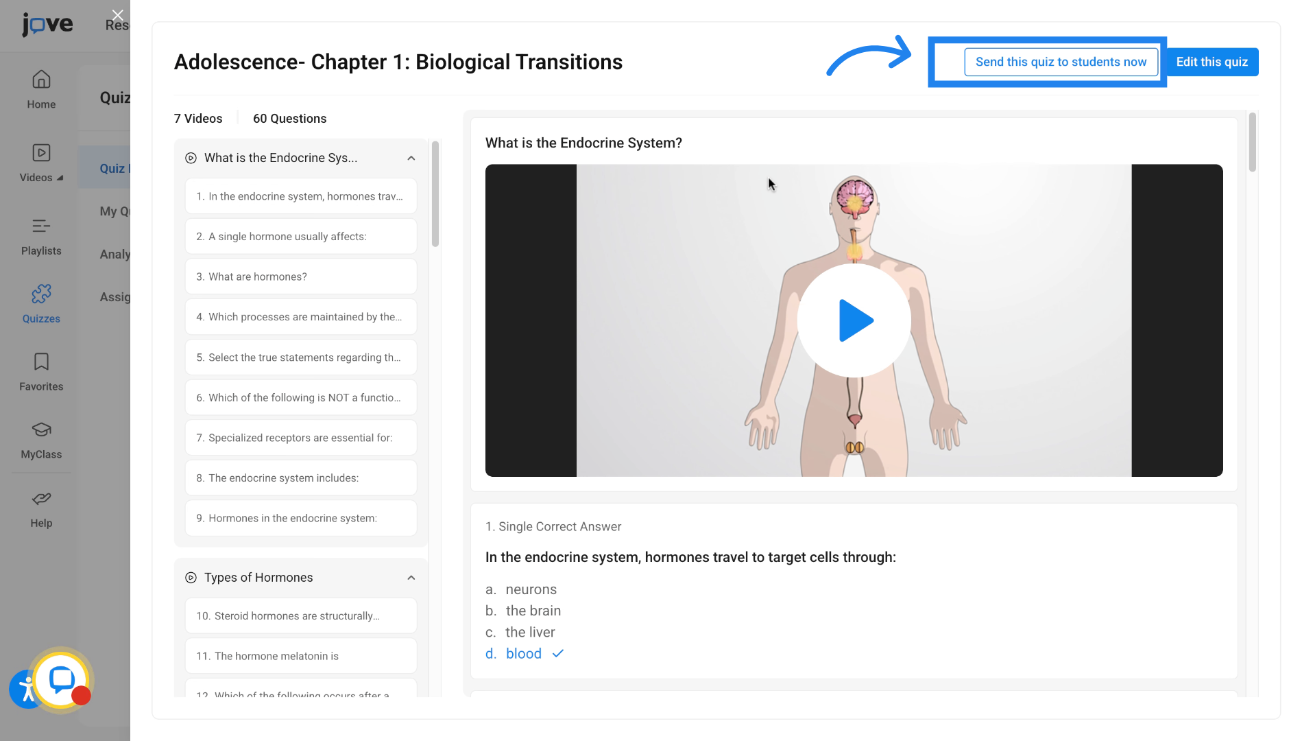 Sending quiz to students through Quiz Preview