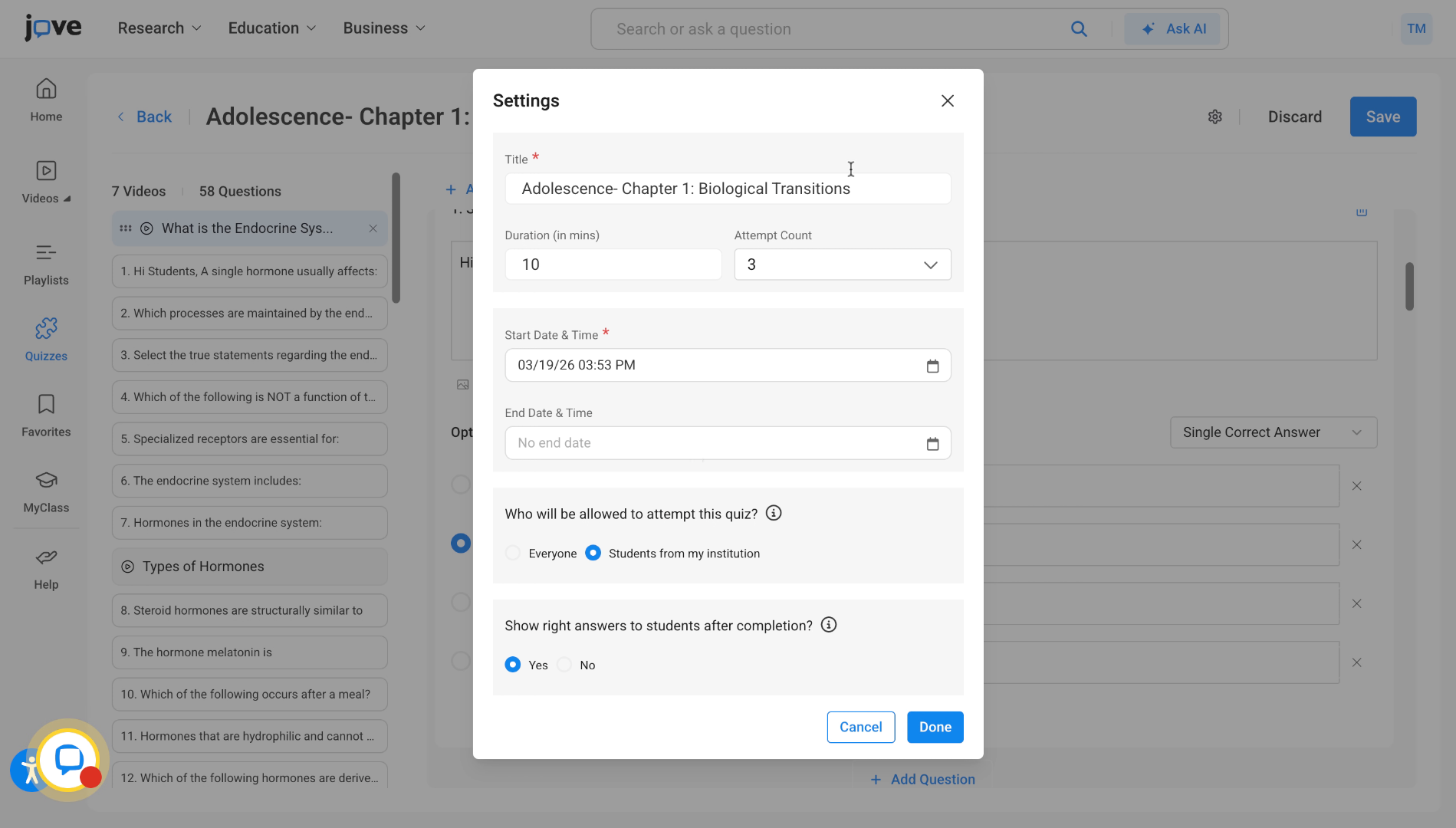 Finalize and Save Quiz Settings