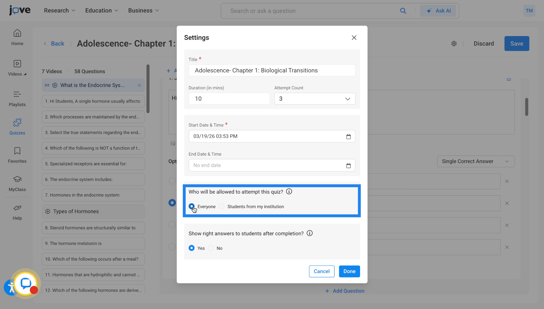 Select Access Restriction Option