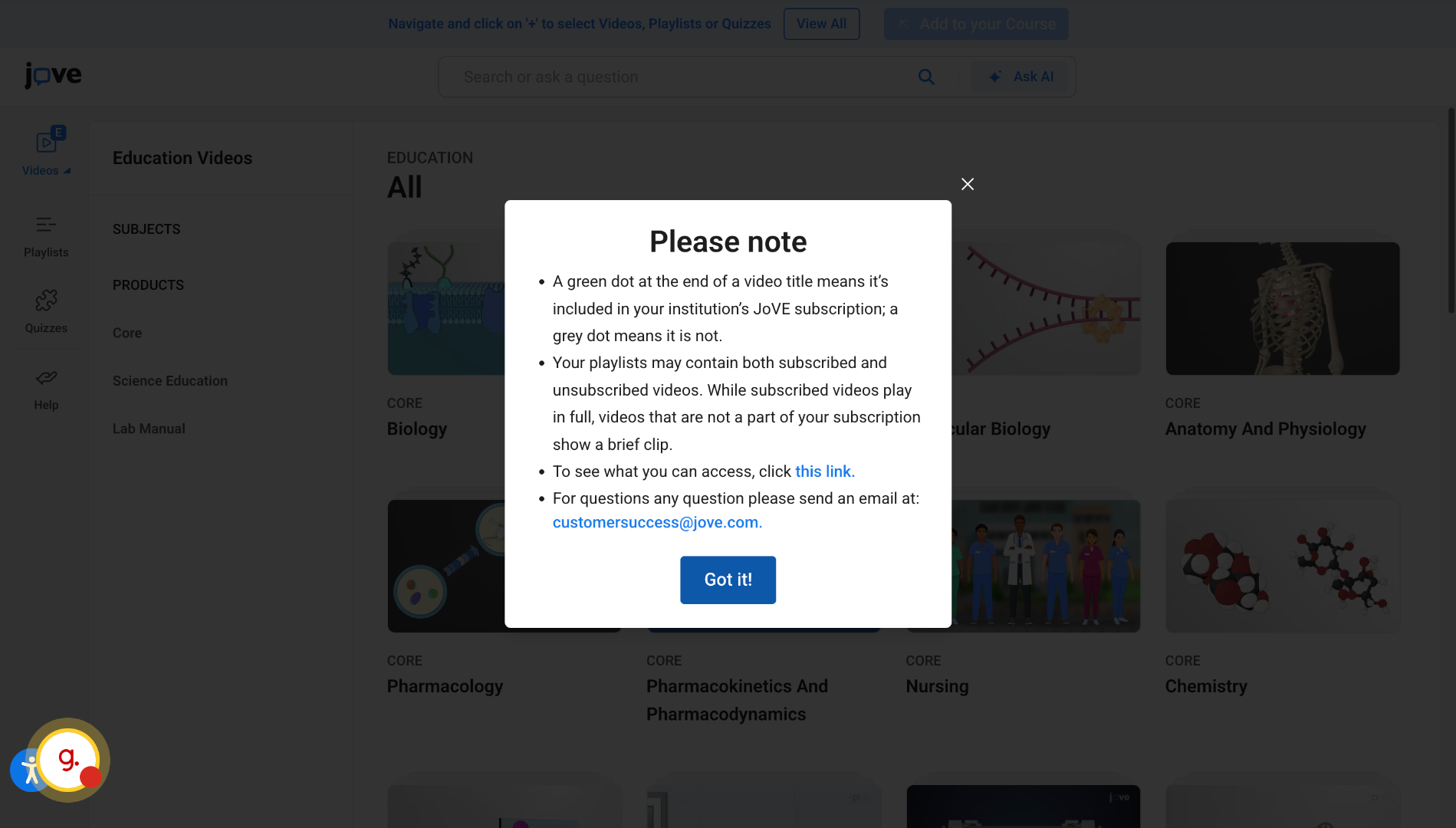 Switch to JoVE Education