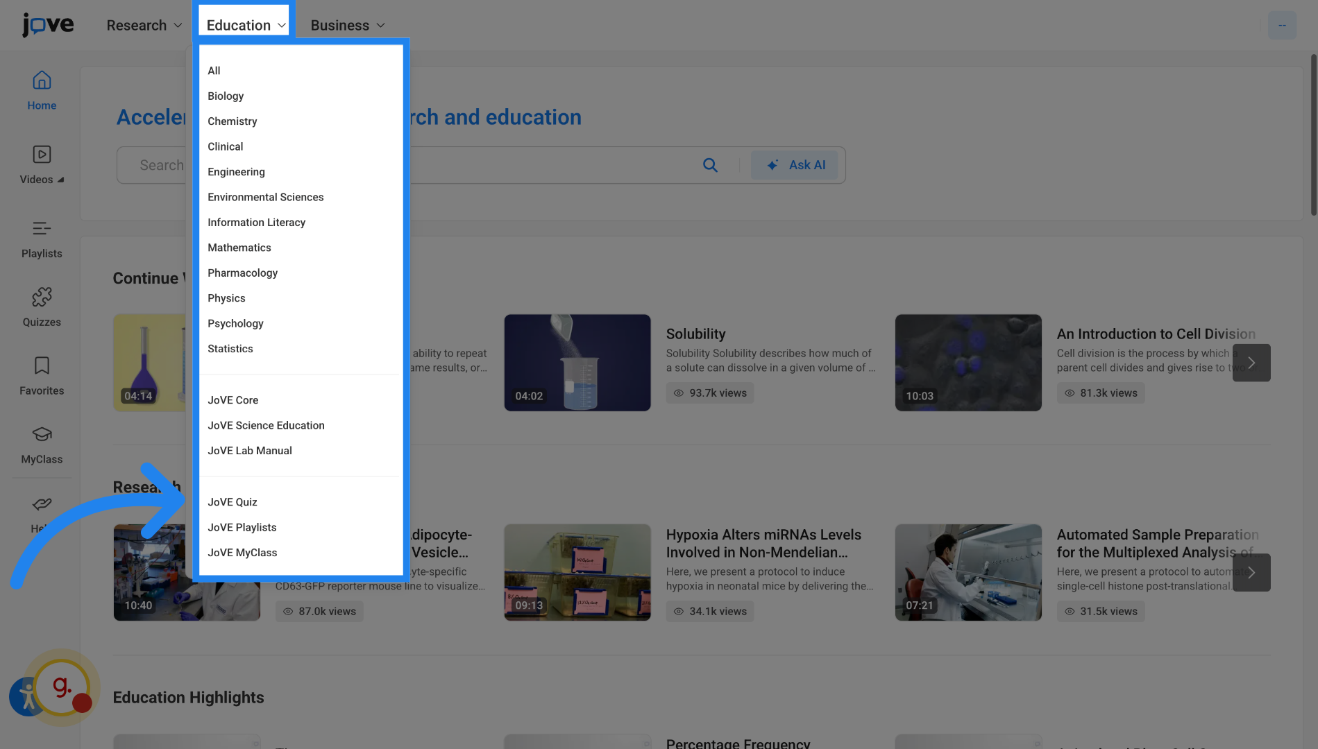 Education dropdown