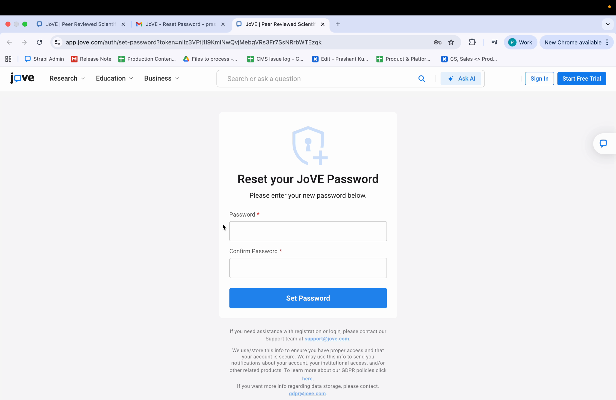Setting New Password Confirmation