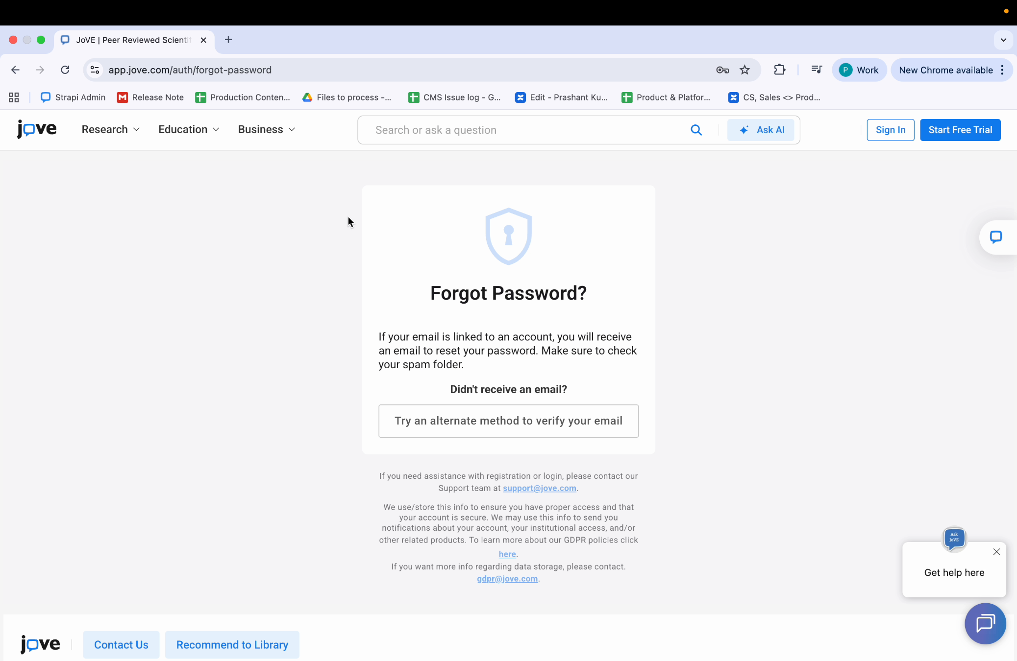 Receiving Password Reset Email