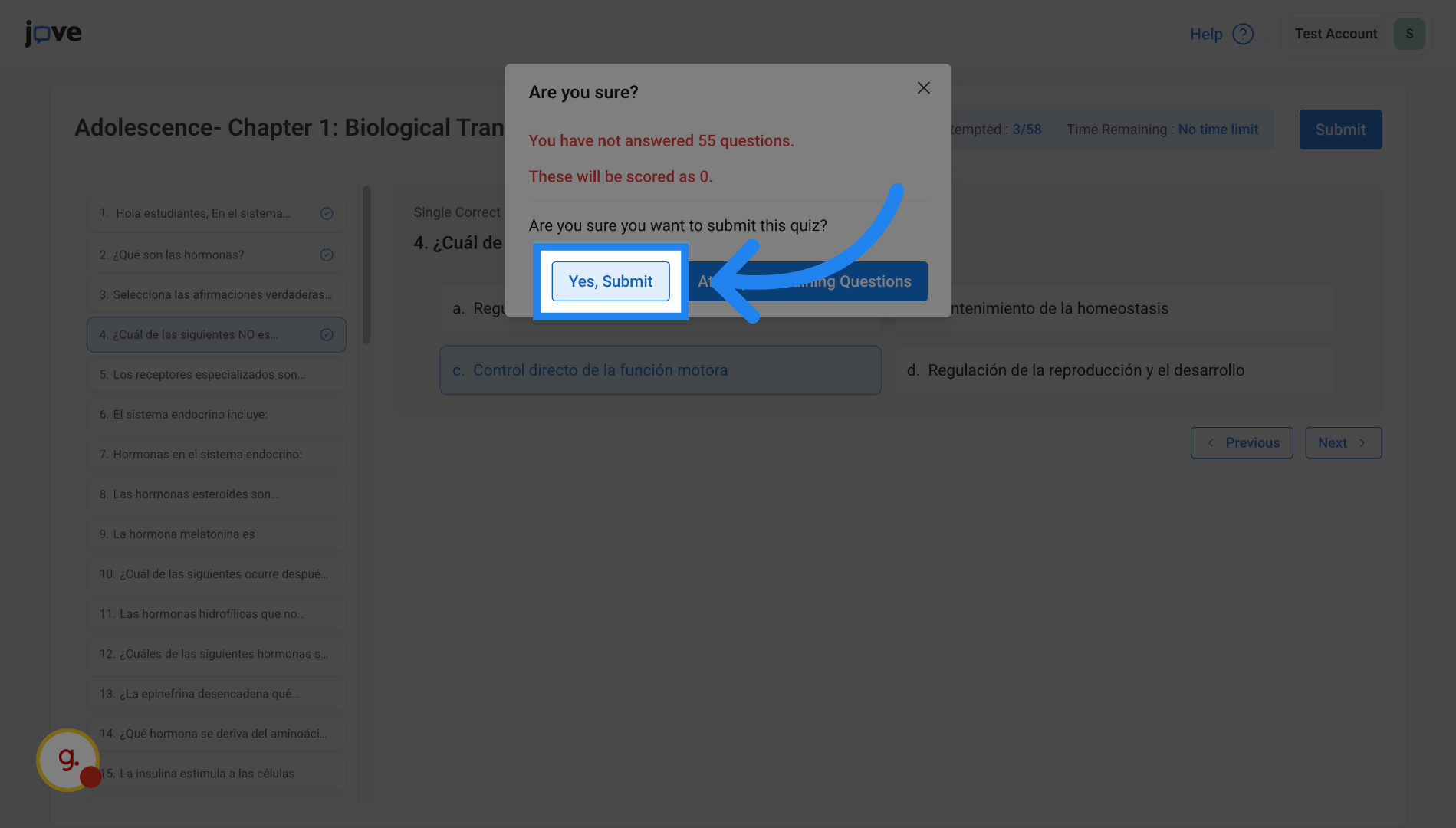 Confirm Quiz Submission