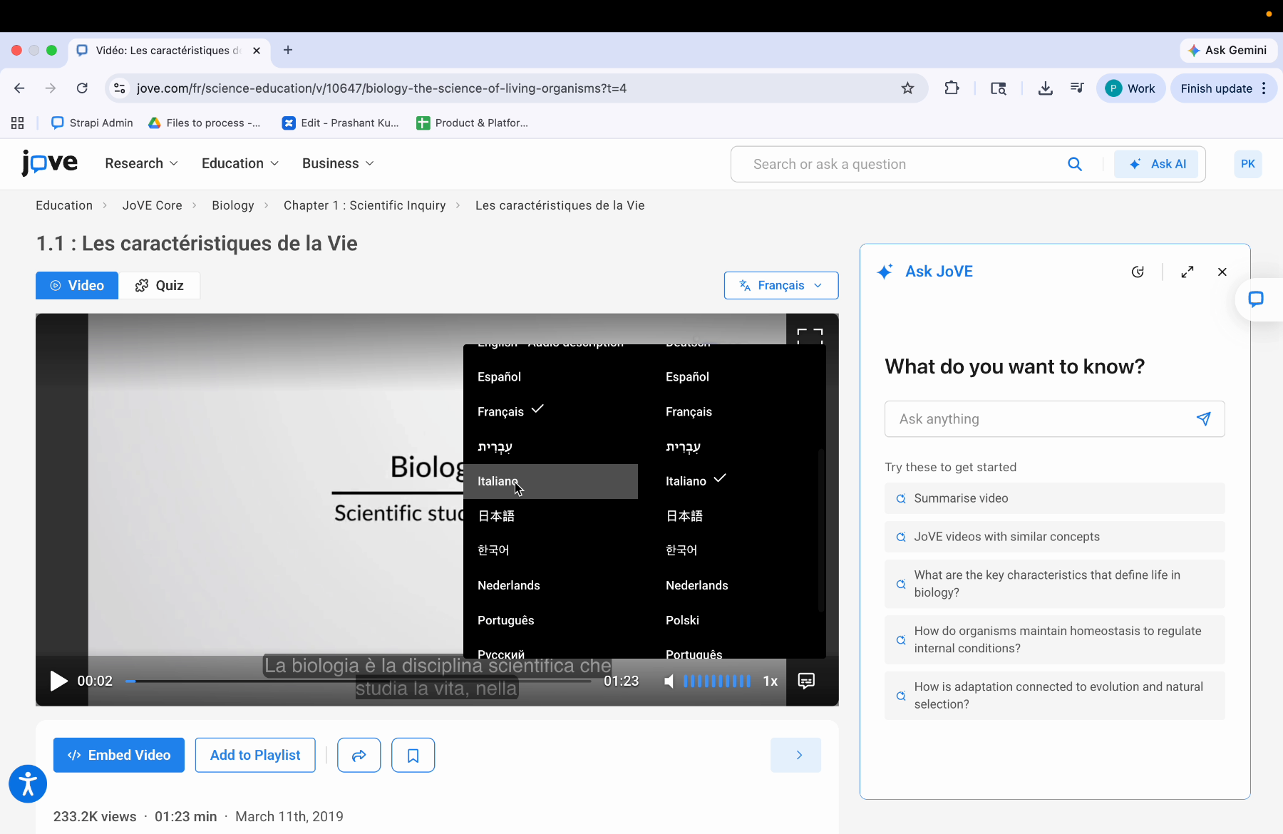 Selecting Italian Audio Reloads Page
