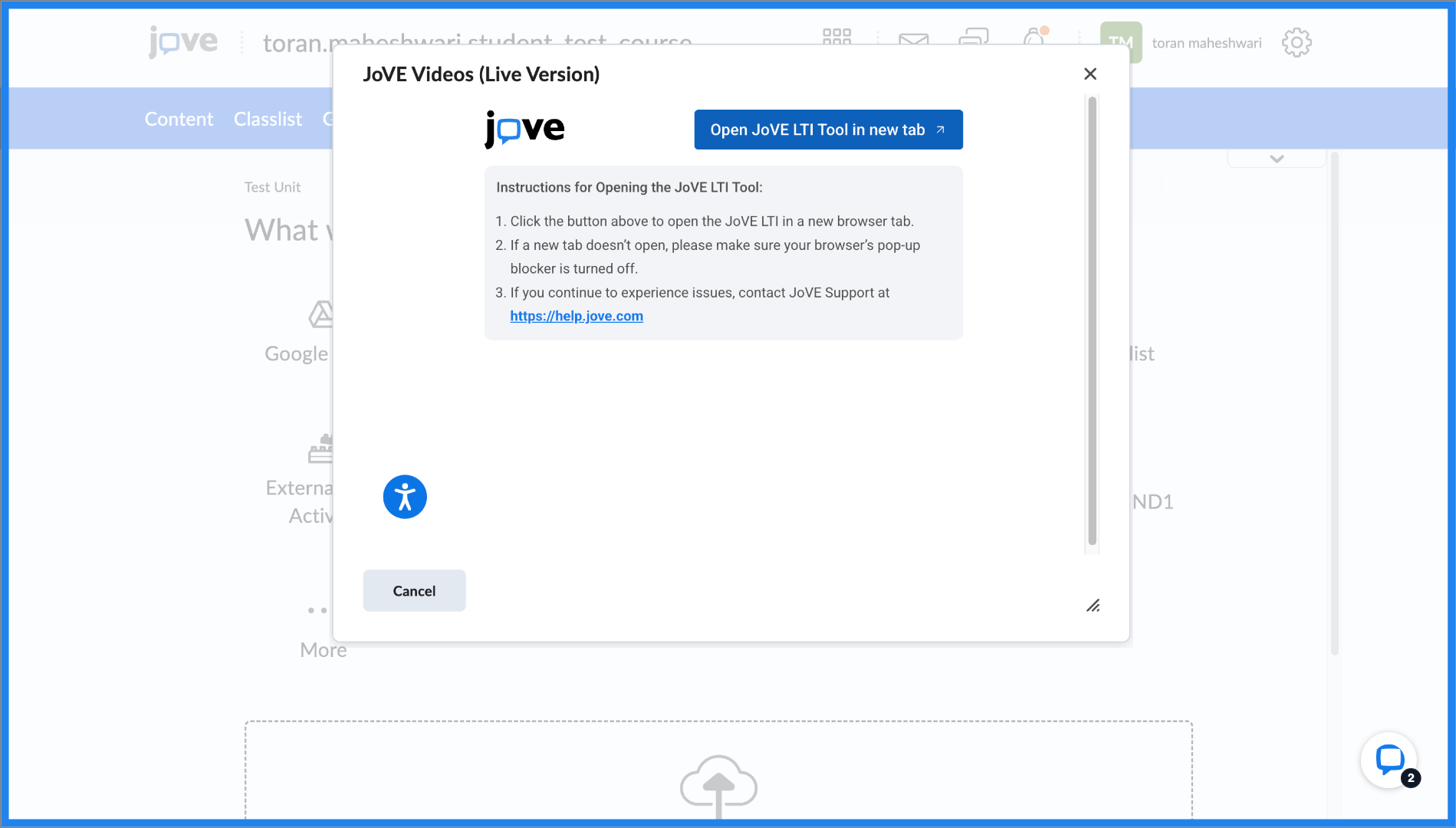 Open JoVE Tool in New Tab
