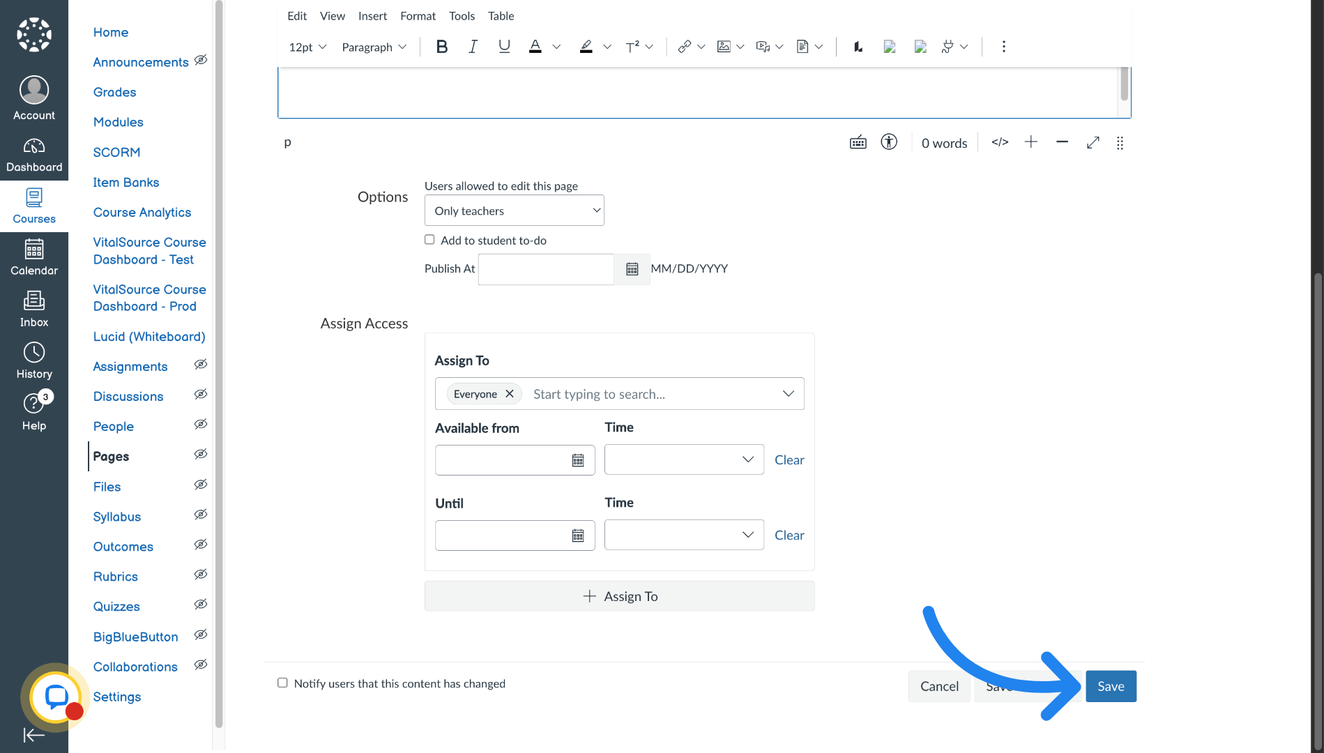 Save Page Changes in Canvas