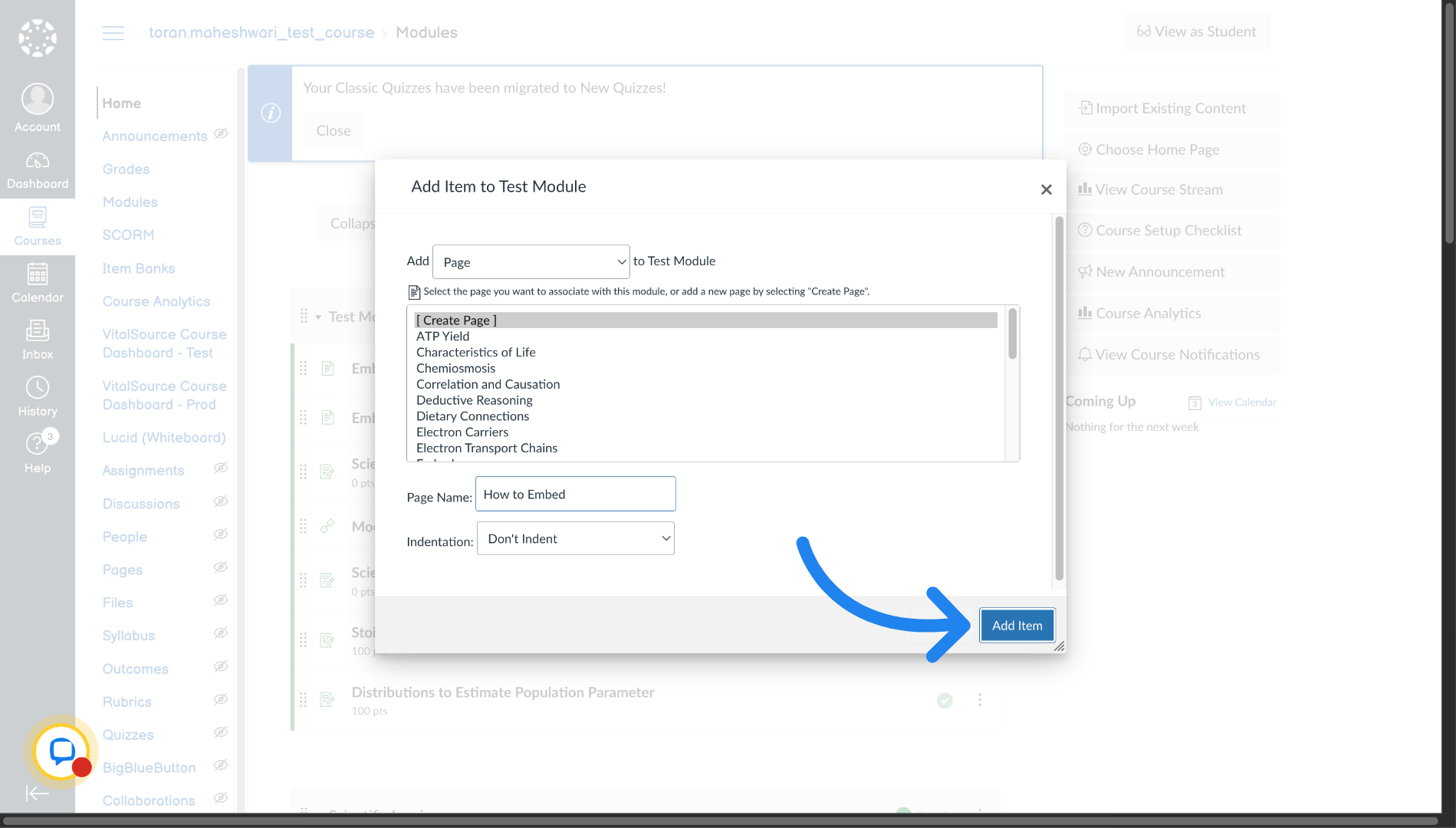 Add Content Item in Canvas
