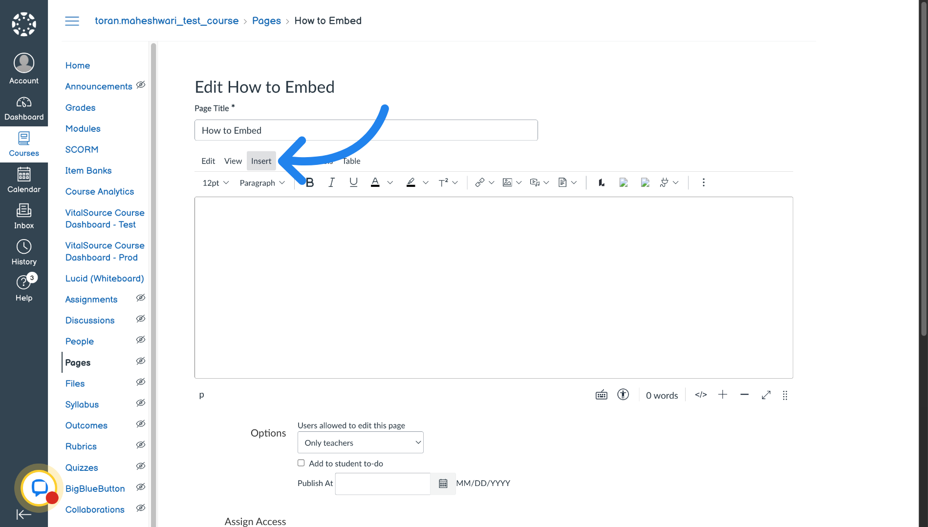 Open Insert Menu in Canvas