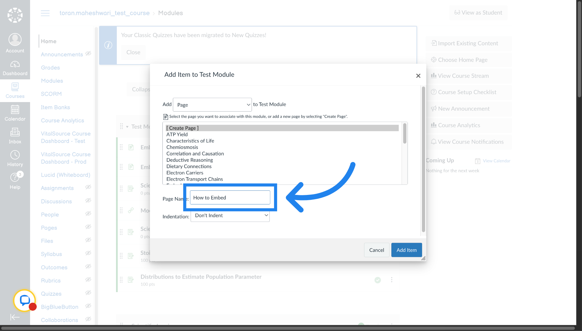 Enter Page Title in Canvas