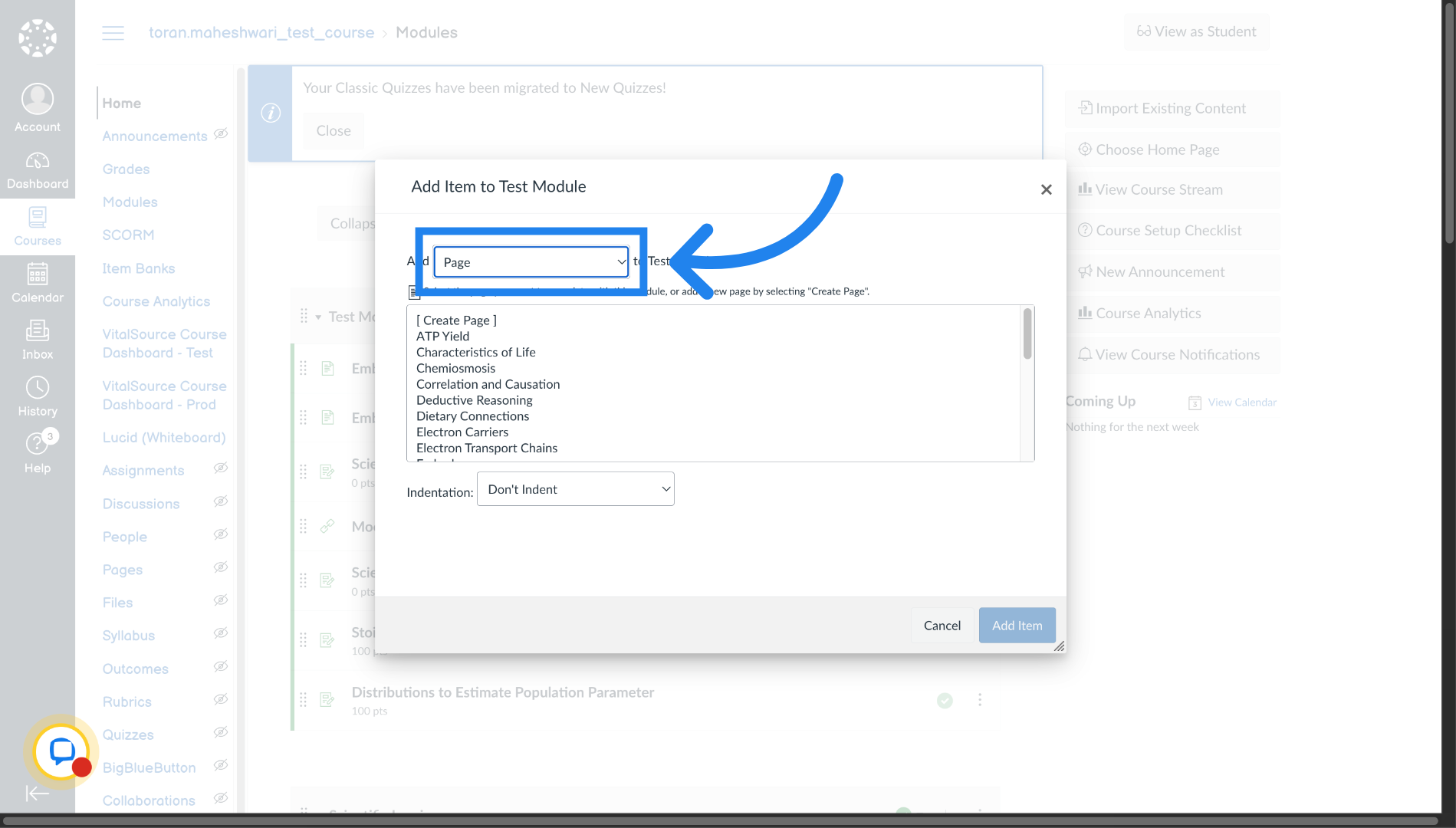 Select Content Type in Canvas