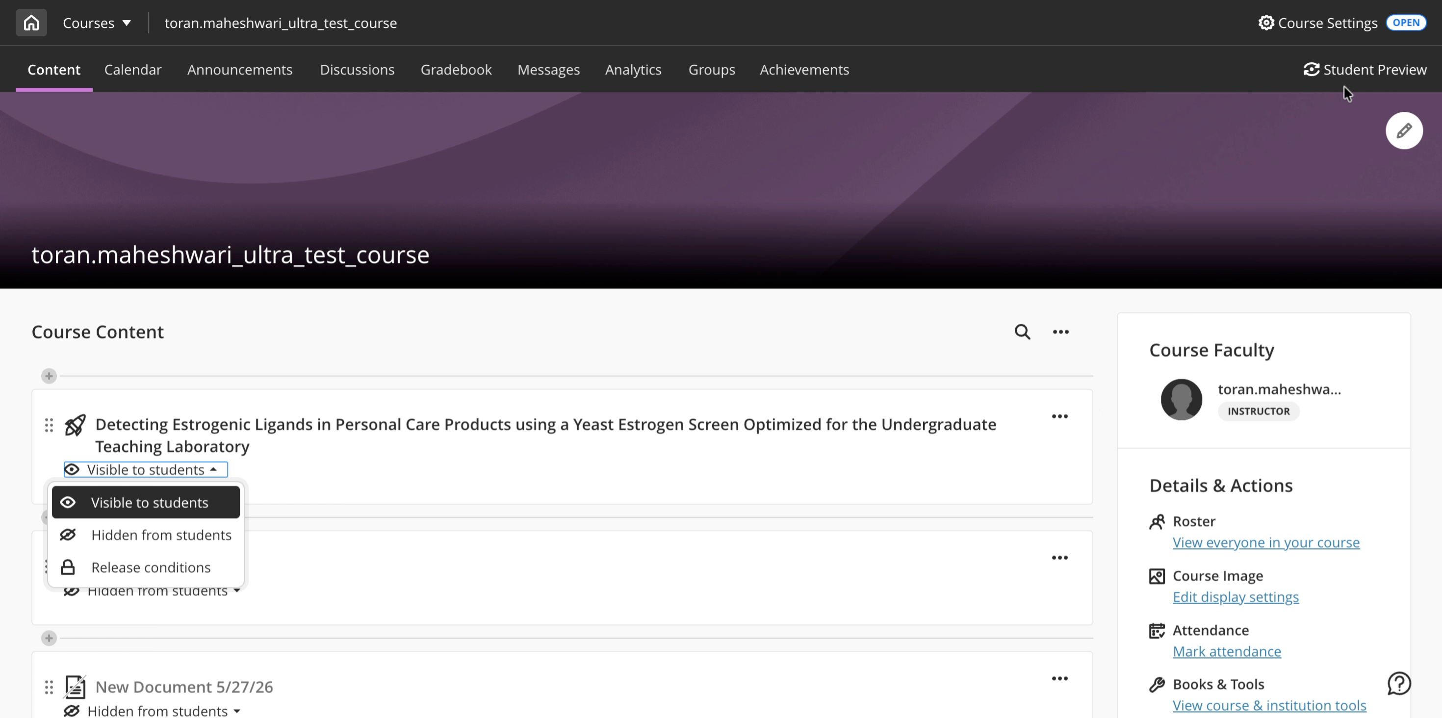 Preview Content as Student