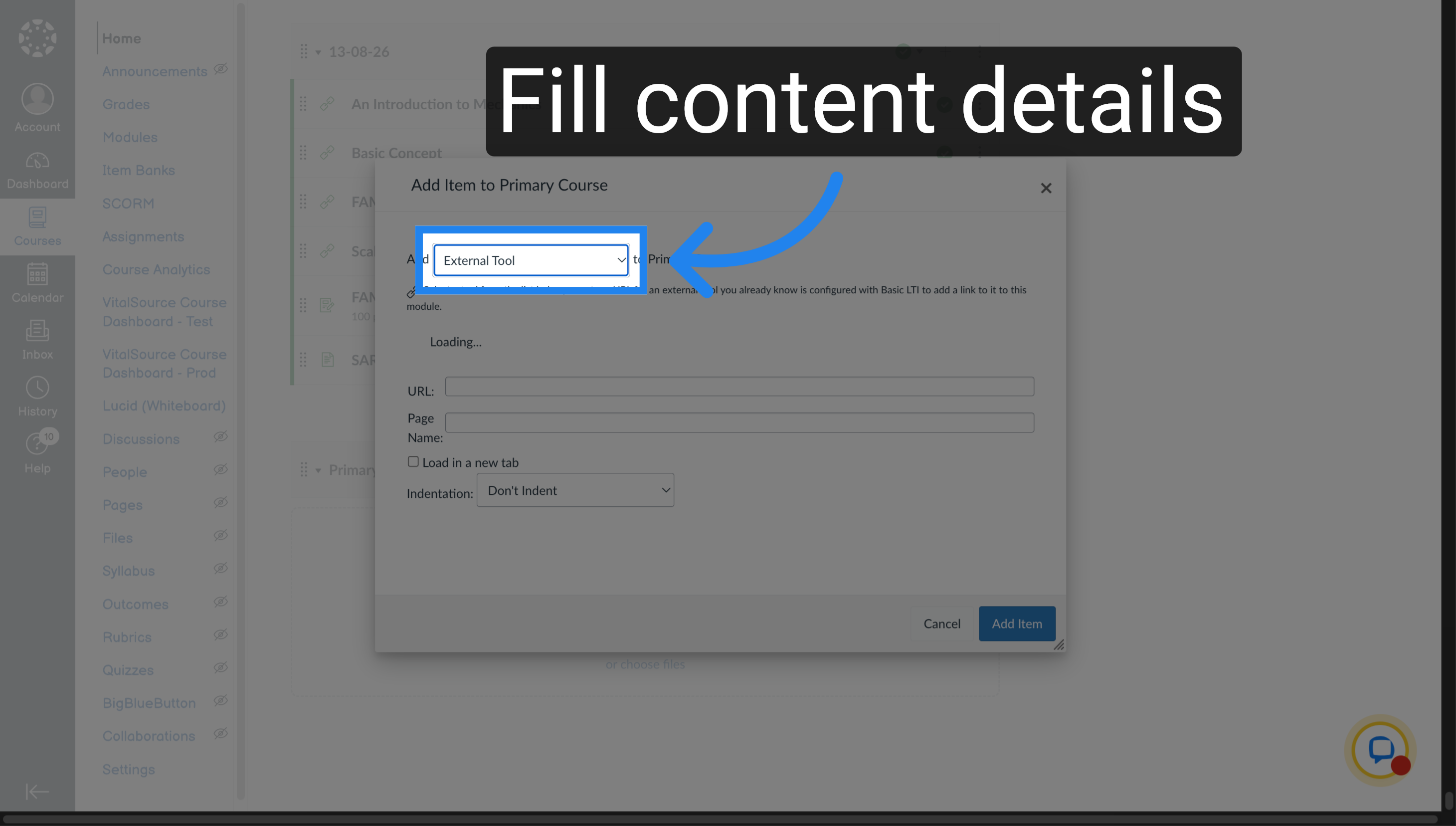 Select External Tool as content type