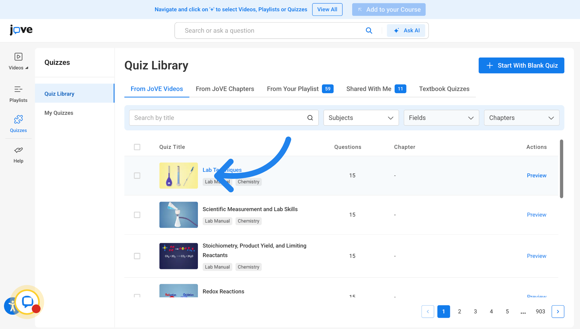 Select Quiz to Add in LTI