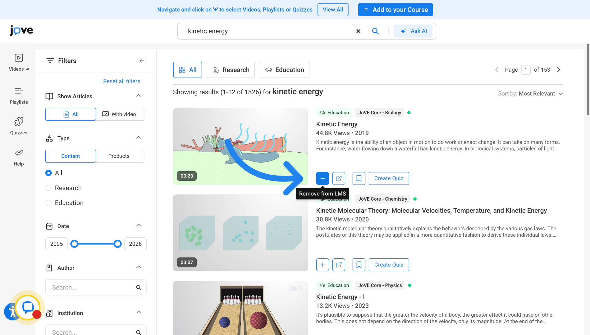 Select video in LTI from search page