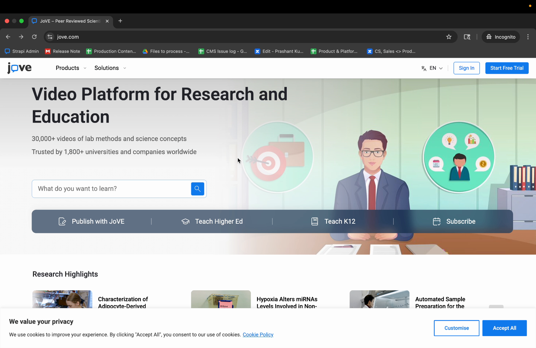Accessing Jove Homepage