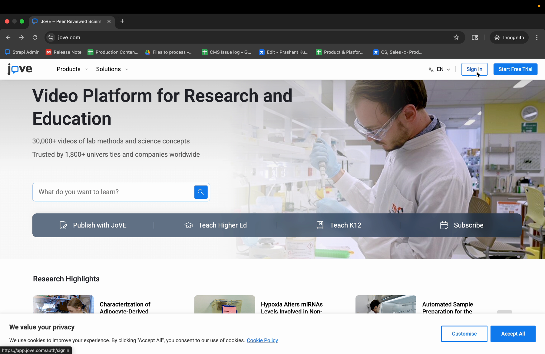 Navigating Sign In Page