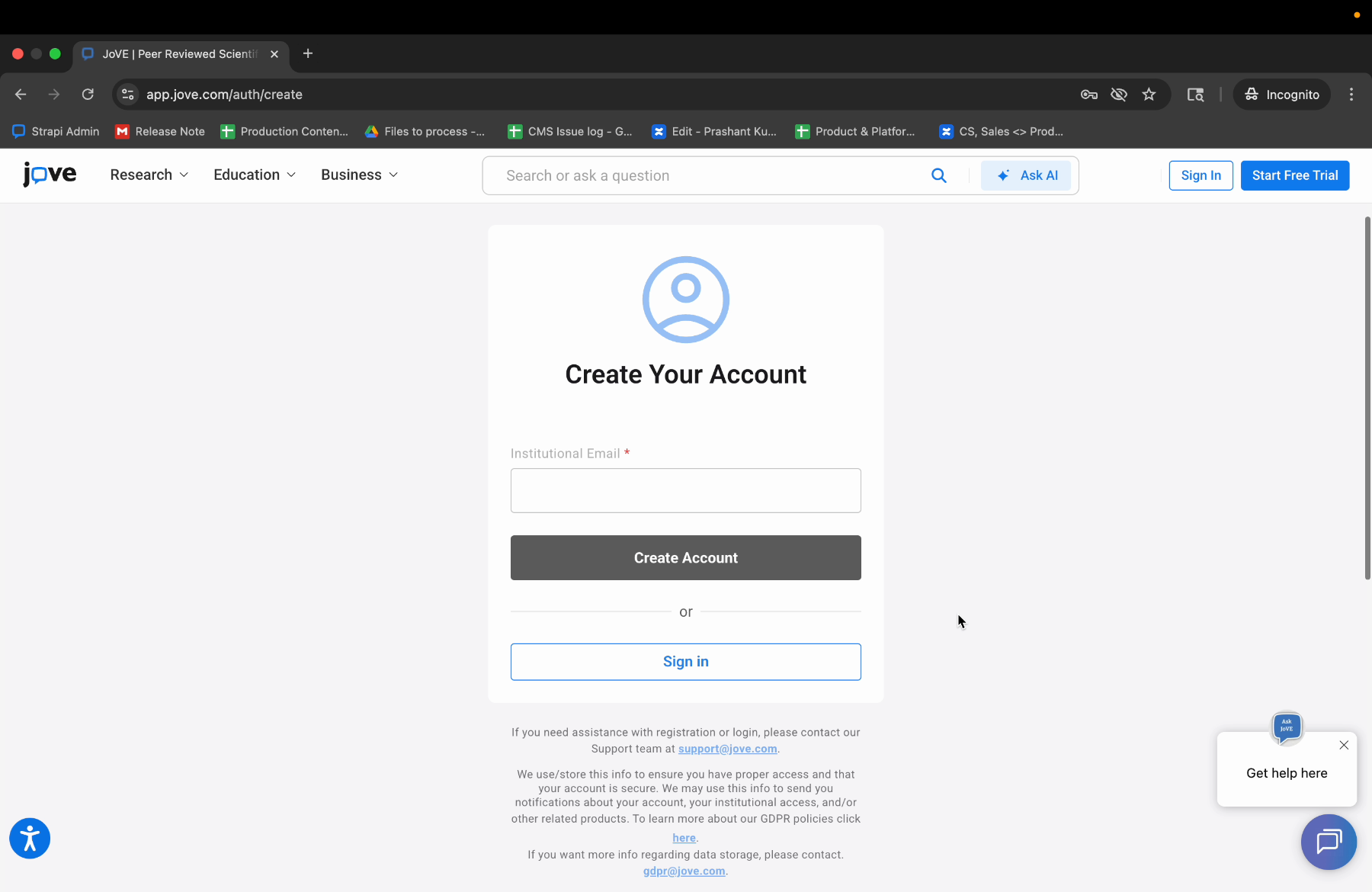Entering Institutional Email