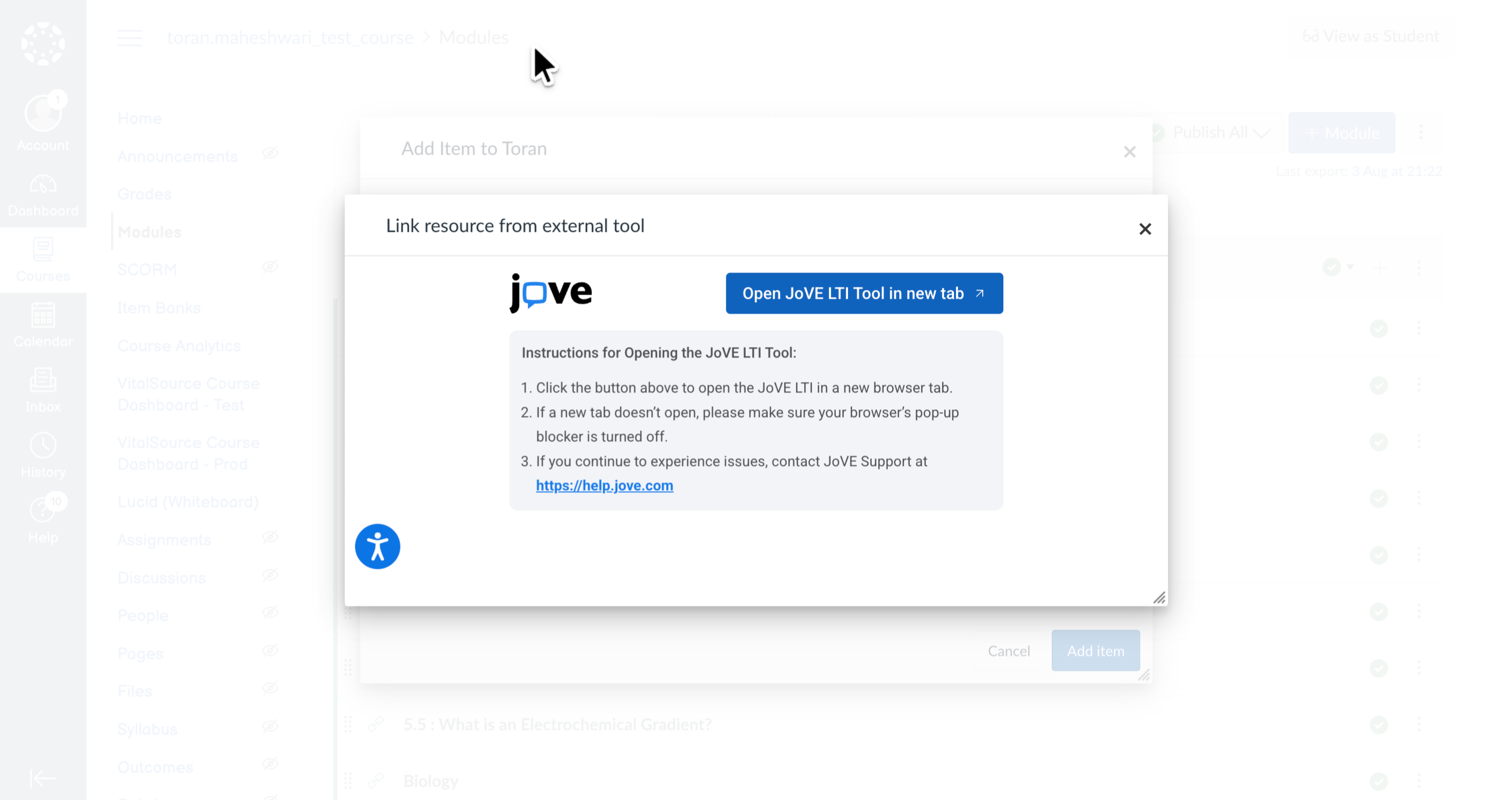 Open Course Modules in Jove
