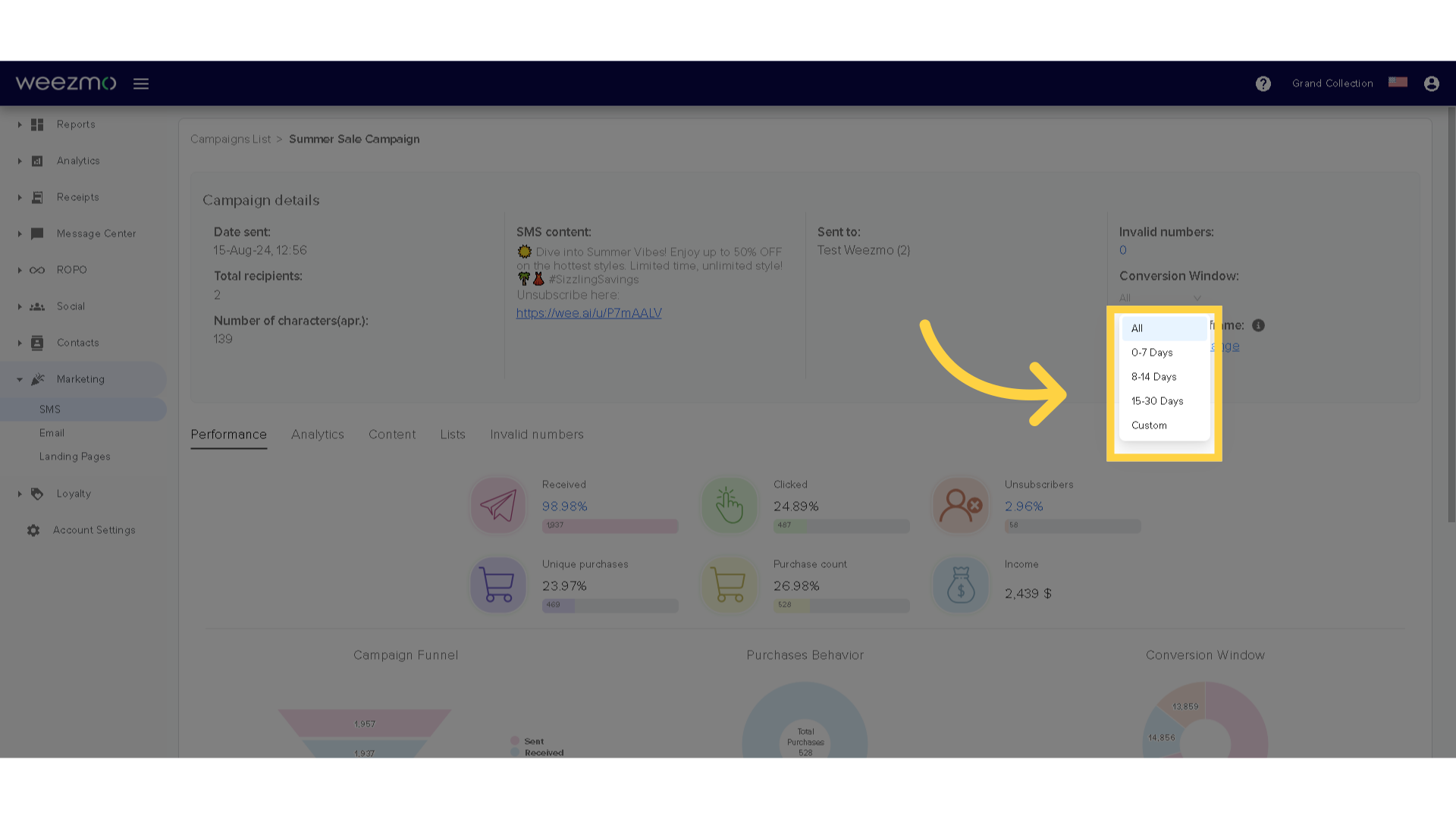 Select conversion window