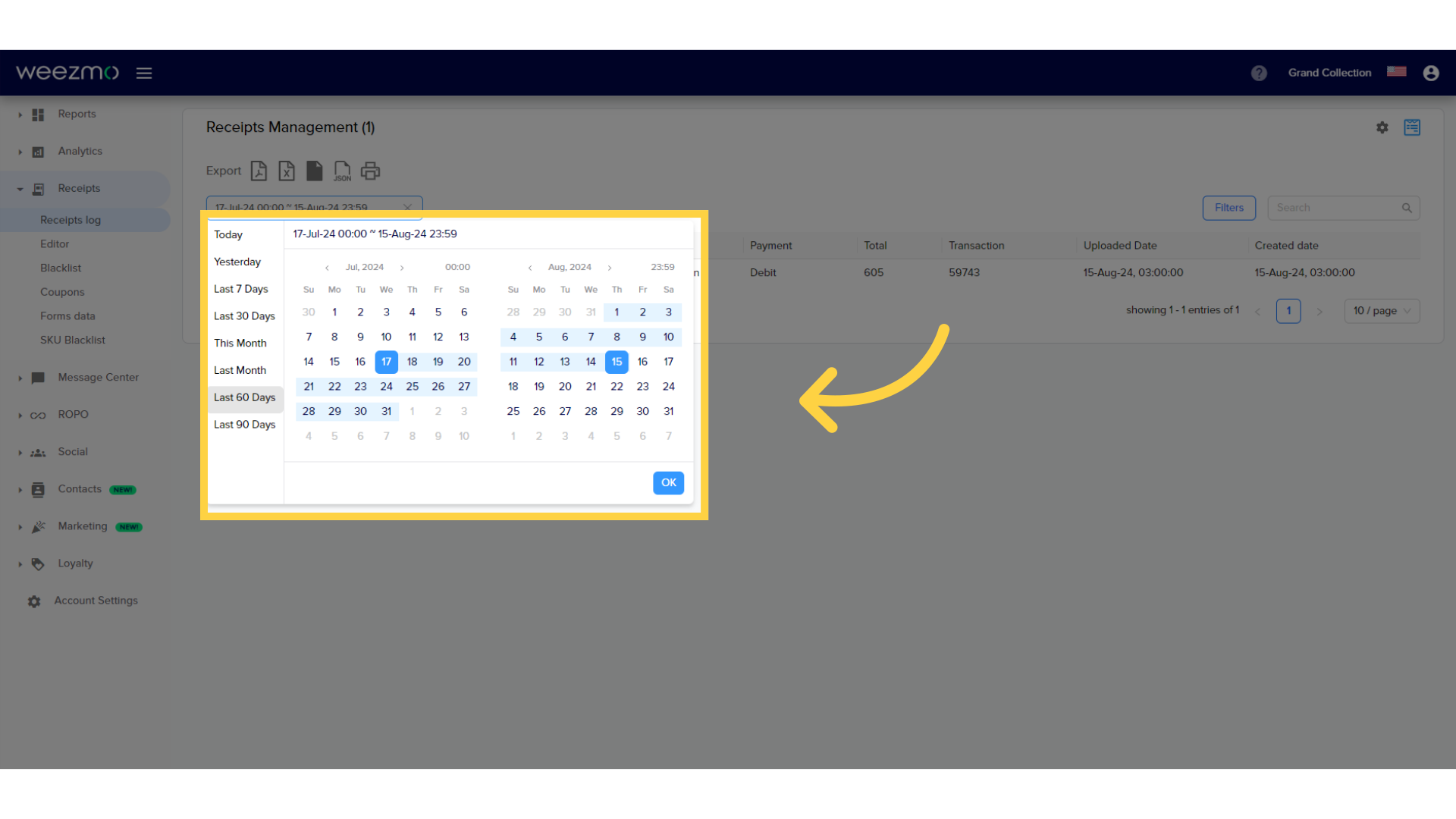 Select date range