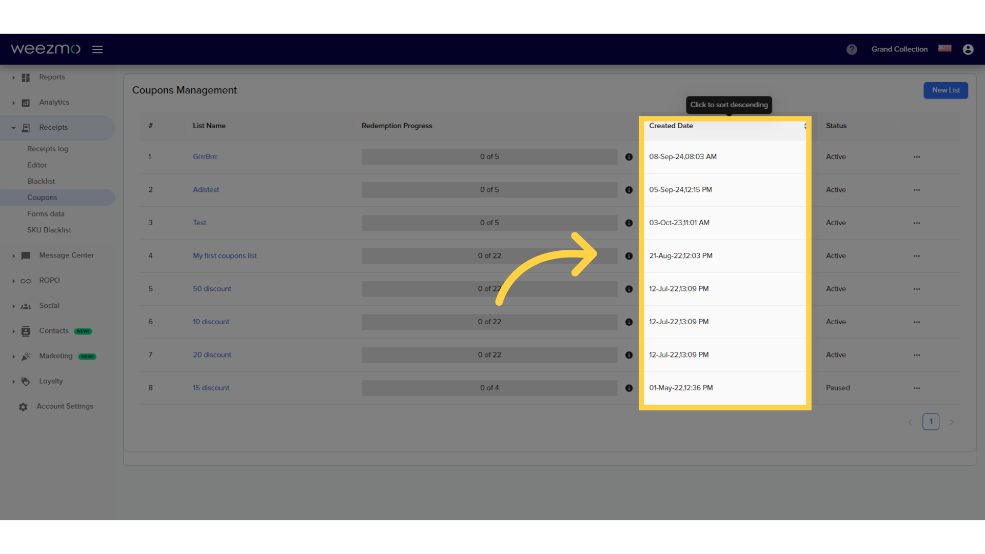 Created Date column