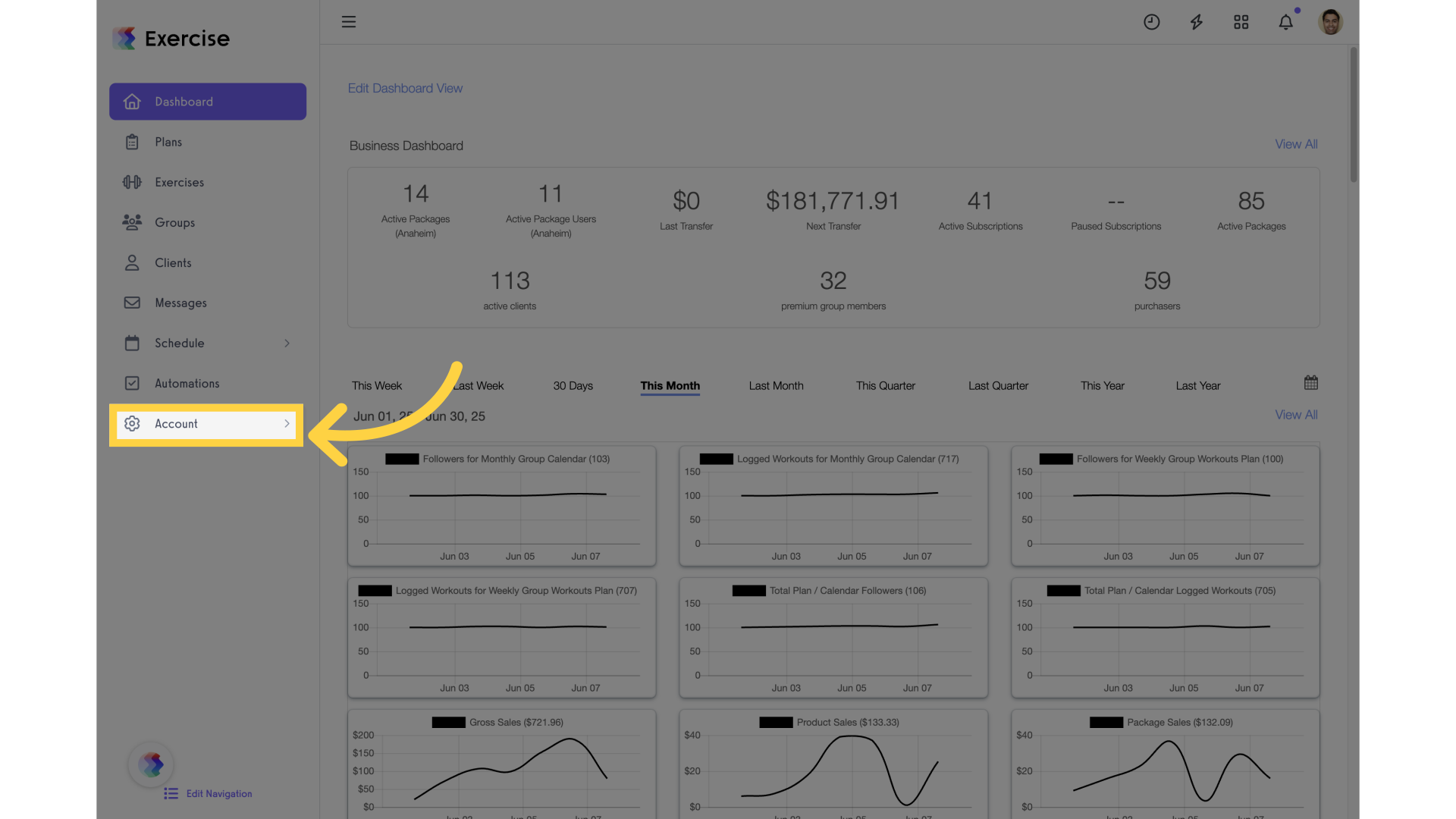 Click on the 'Account' menu