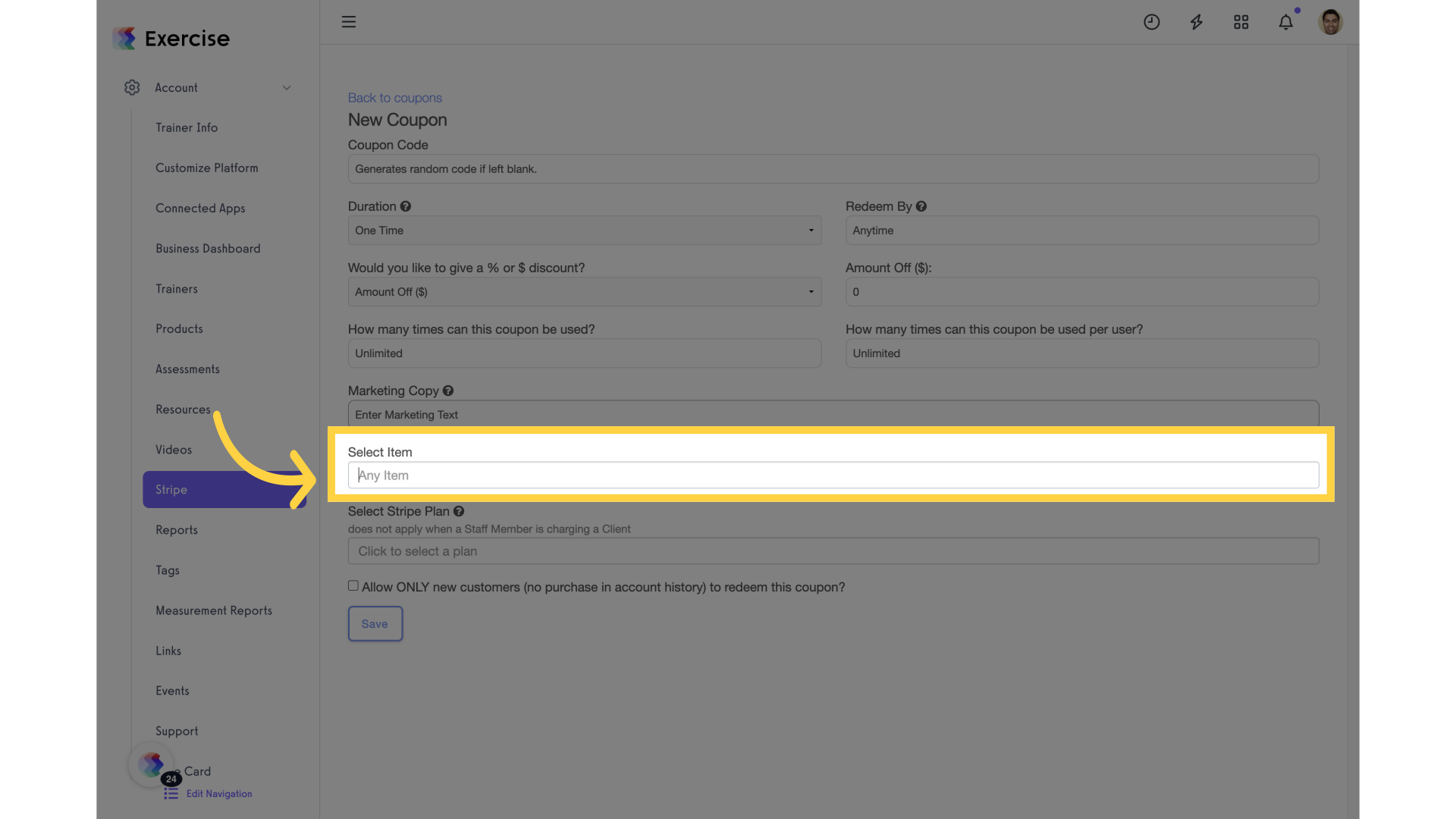 Click 'Item'